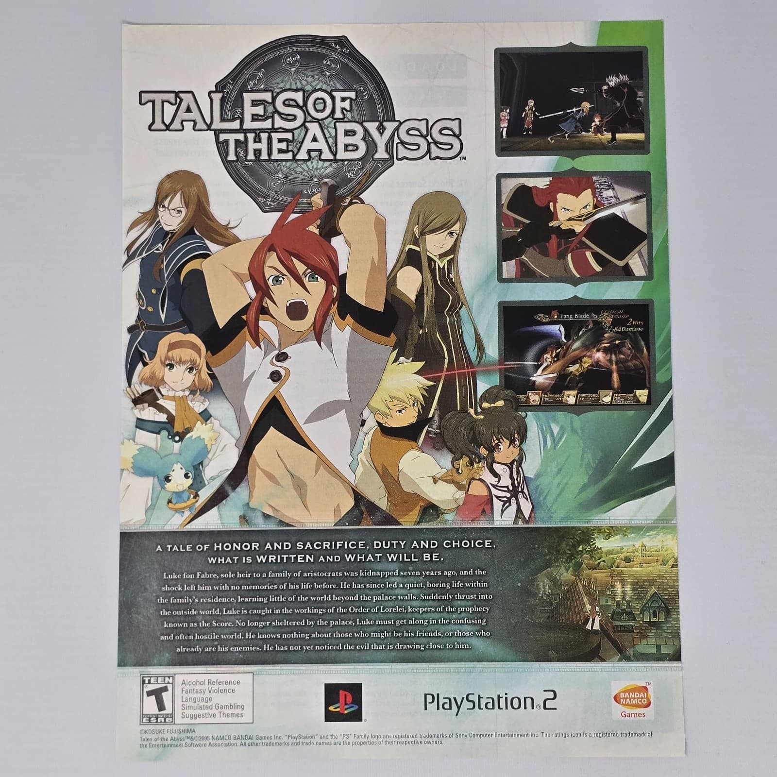 Tales Of The Abyss PlayStation 2 PS2 Sacrifice Print Ad/Poster