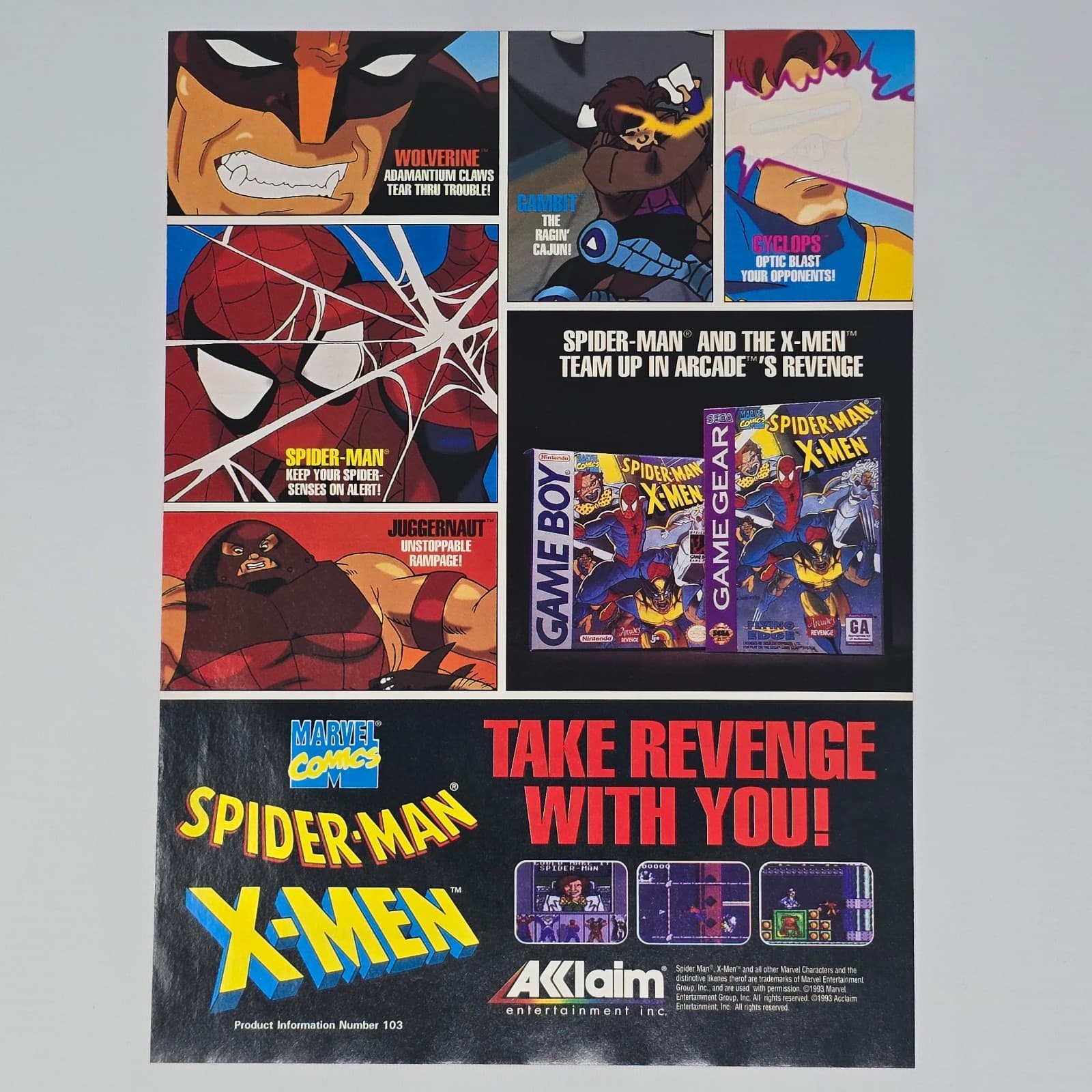 Spiderman X-MEN Nintendo Game Boy Sega Game Gear Revenge Print Ad/Poster