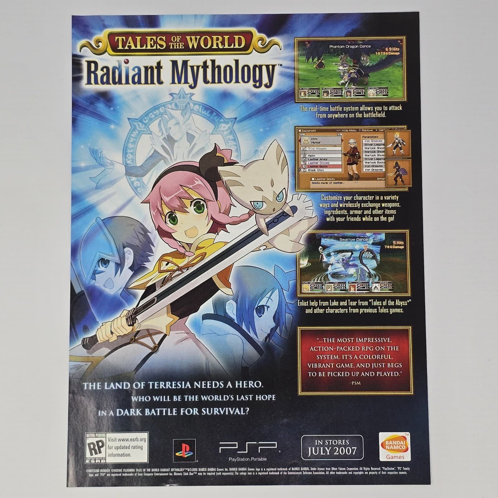 Tales Of The World Radiant Mythology PSP A Hero Print Ad/Poster