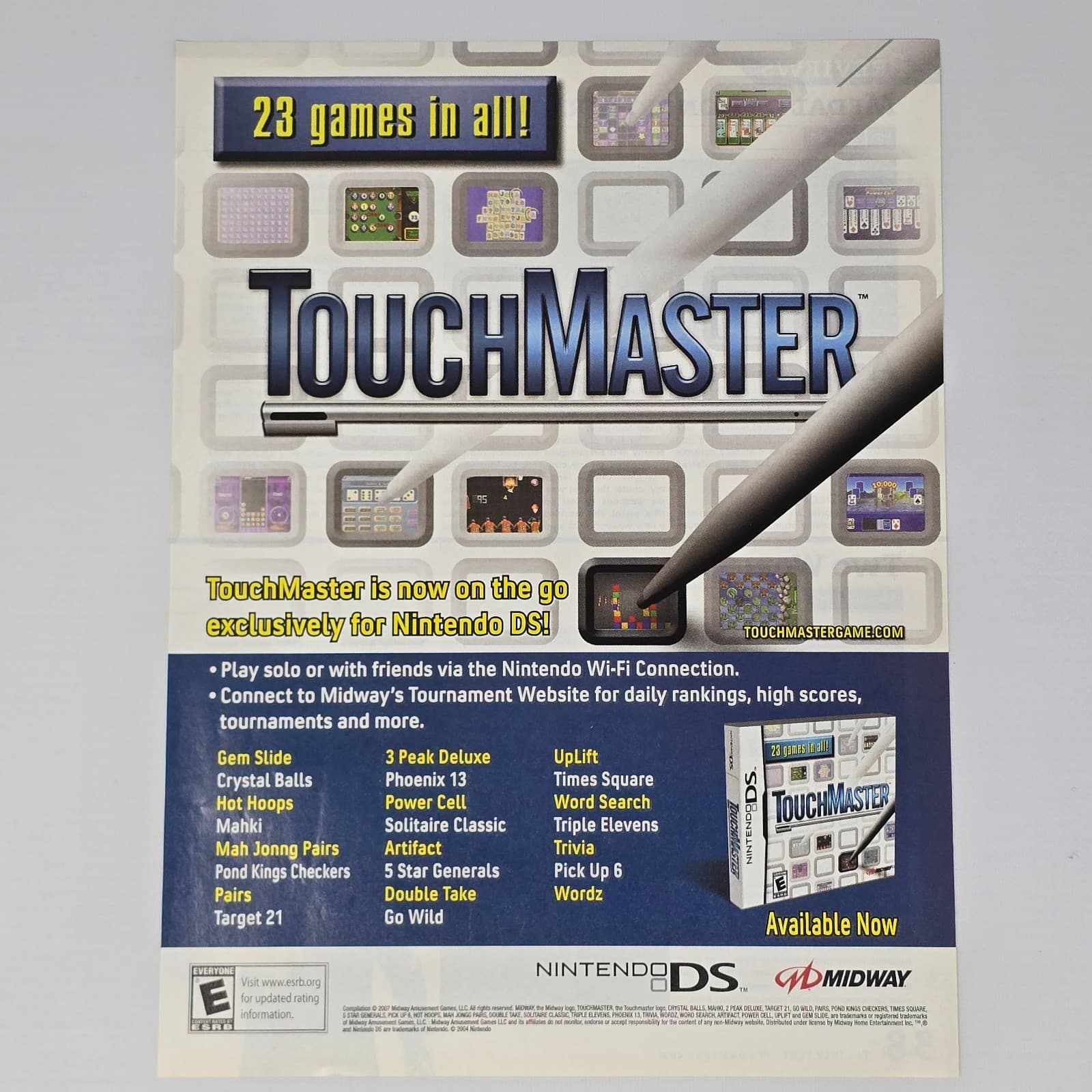 Touch Master Nintendo DS NDS 23 Games In All Print Ad/Poster