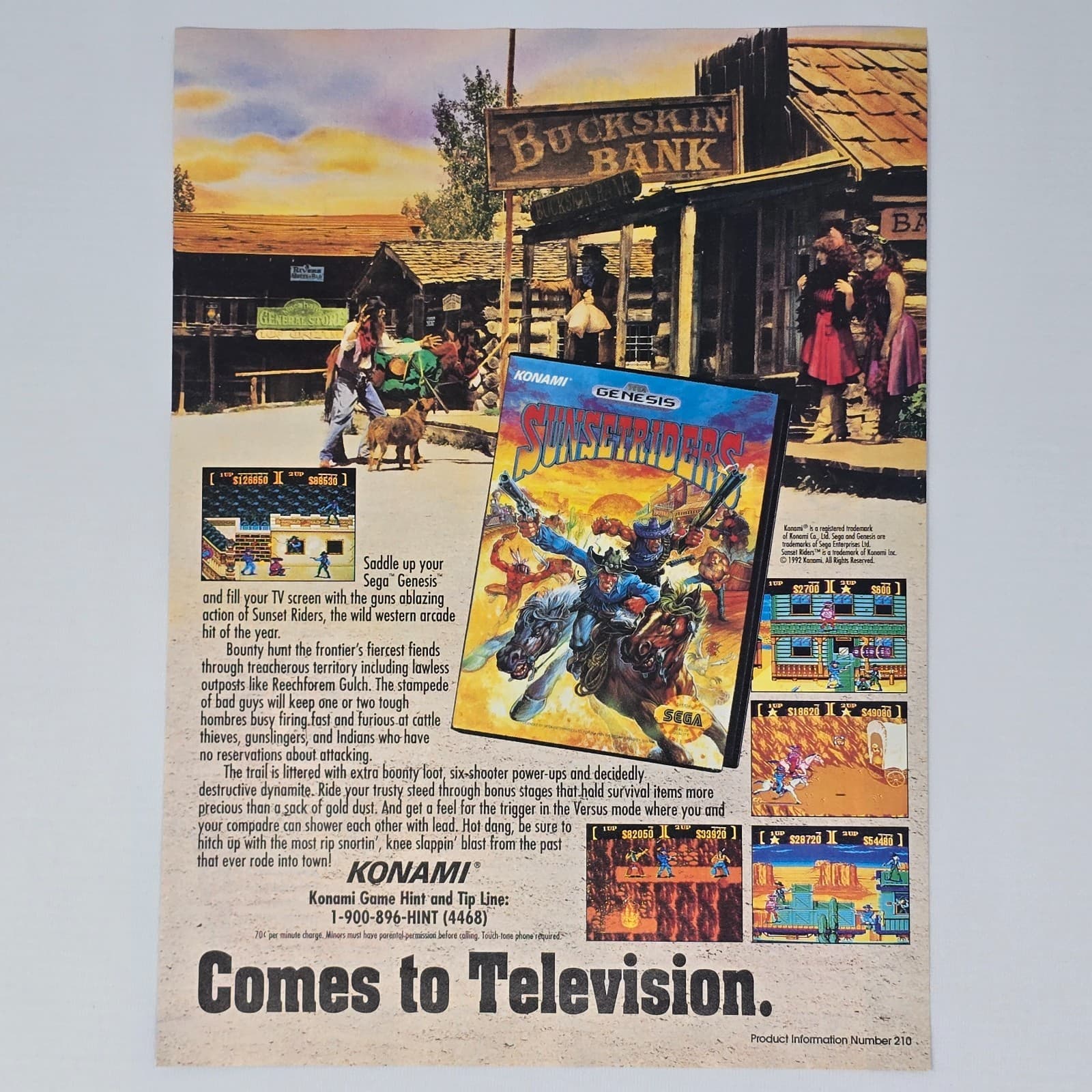 Sunsetriders Sega Genesis Comes To Television Print Ad/Poster