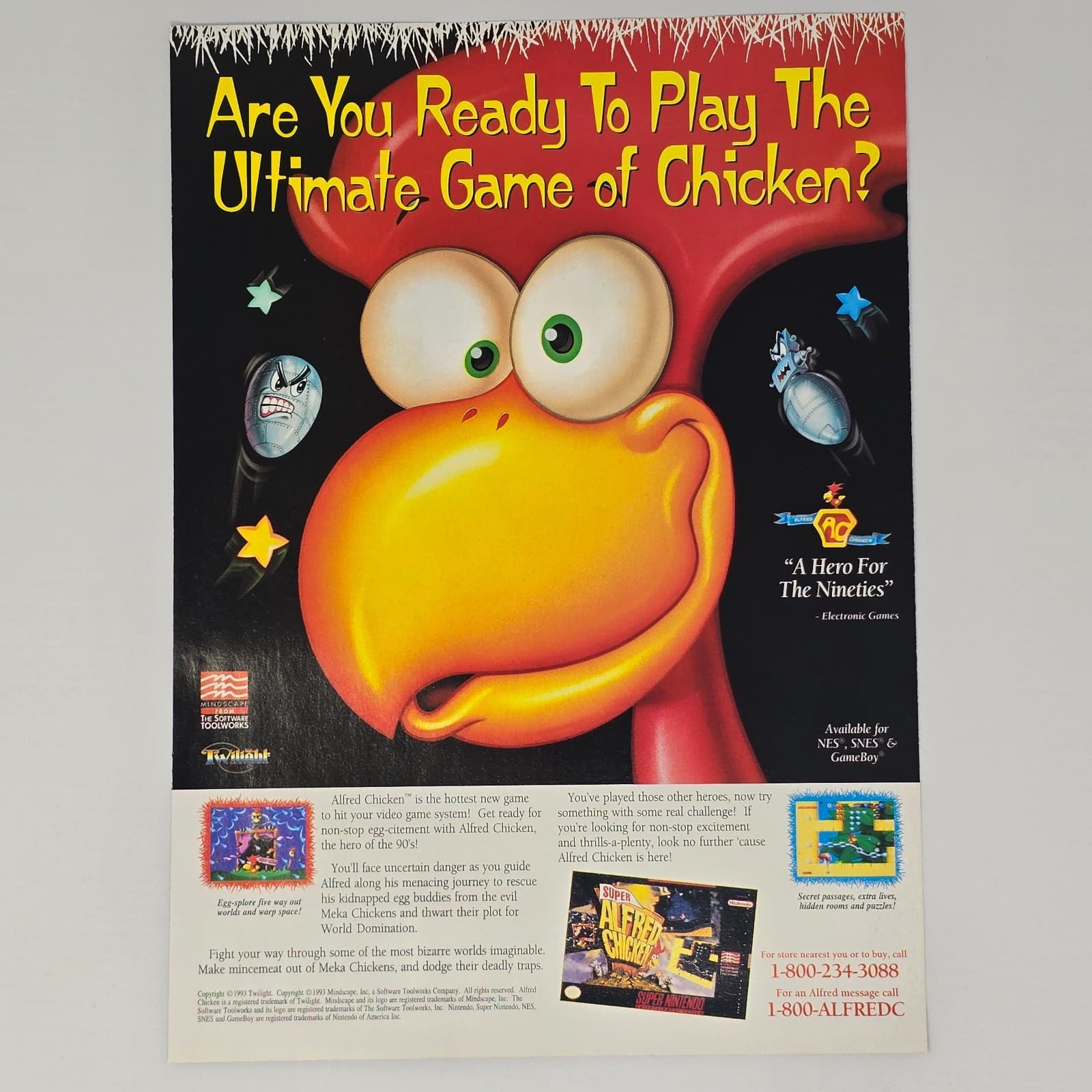 Super Alfred Chicken Super Nintendo SNES Ultimate Game Print Ad/Poster