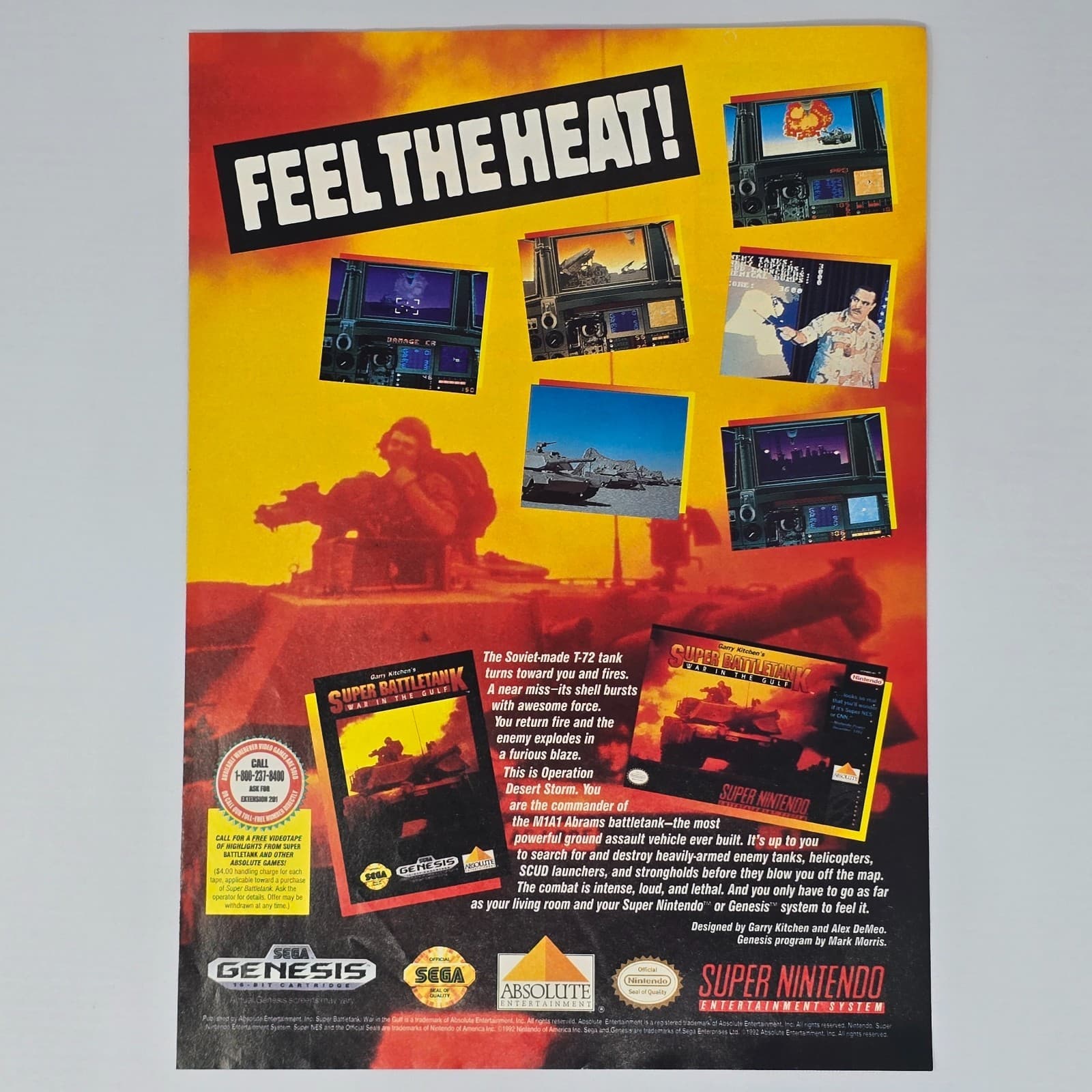 Super Battletank Sega Genesis Super Nintendo SNES Feel The Heat! Print Ad/Poster