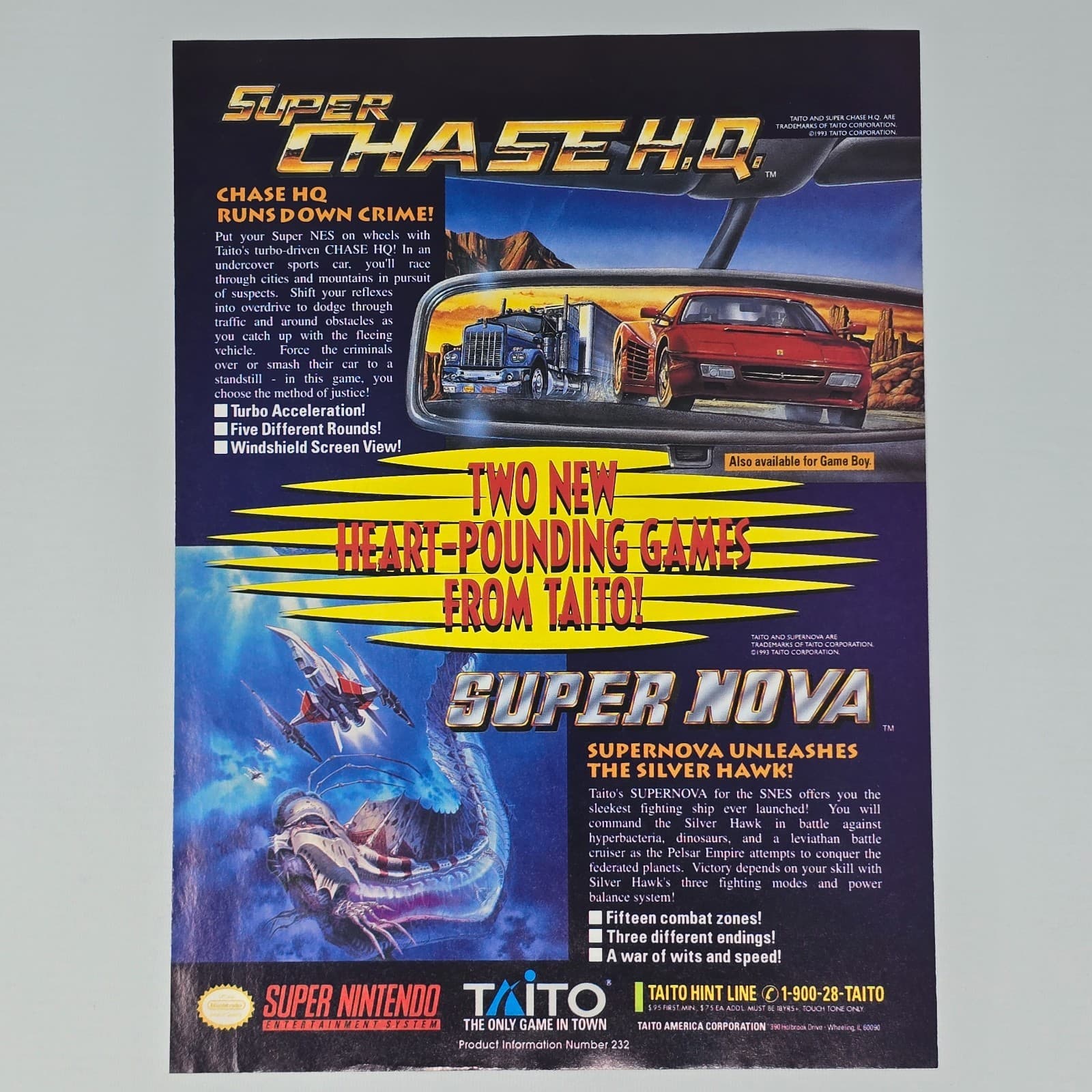 Super Chase Super Nova Super Nintendo SNES Heart Pounding Print Ad/Poster
