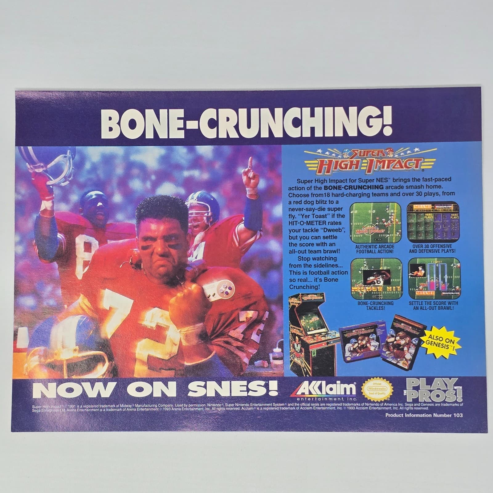 Super High Impact Super Nintendo SNES Genesis Bone Crunching Print Ad/Poster
