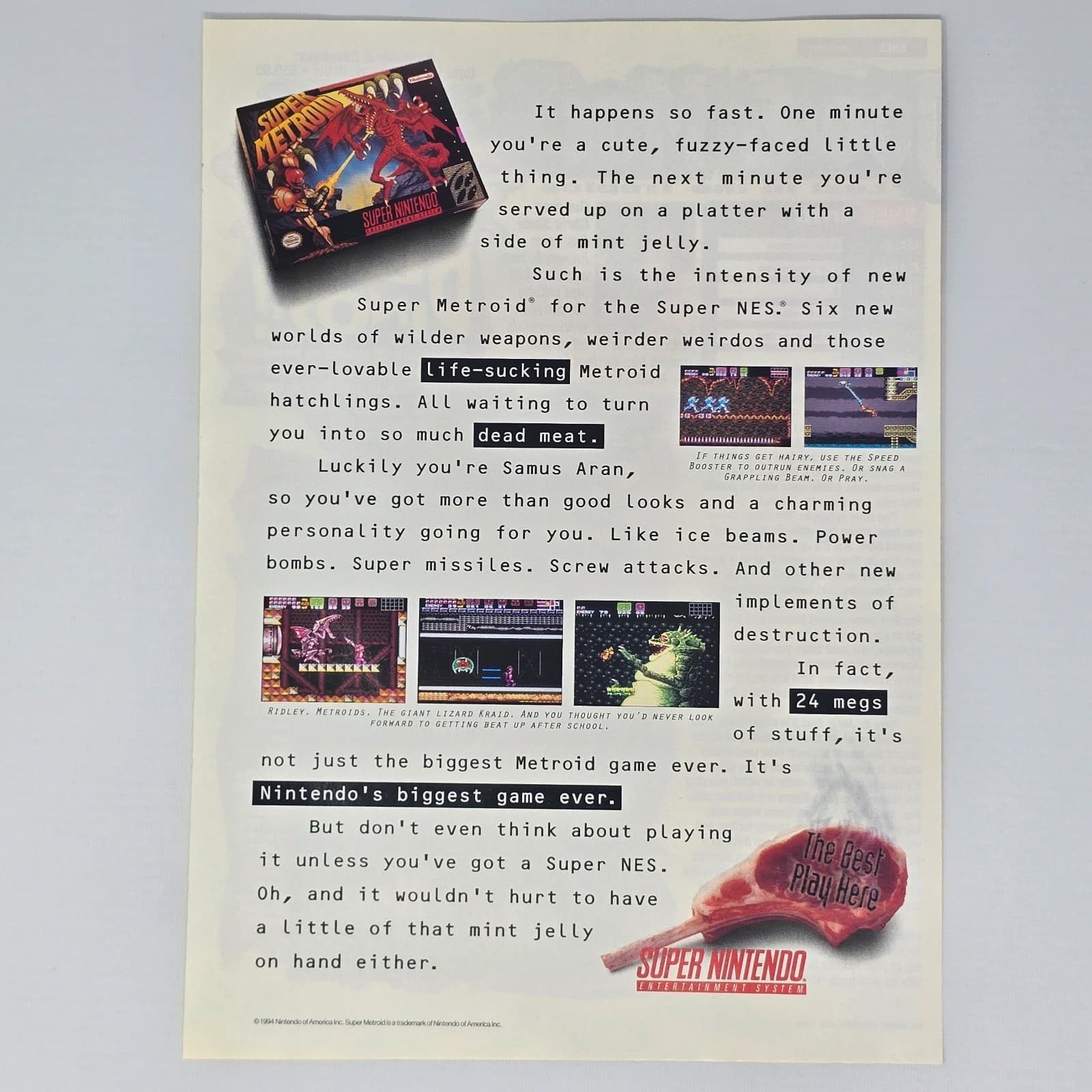 Super Metroid Super Nintendo SNES Dead Meat Print Ad/Poster