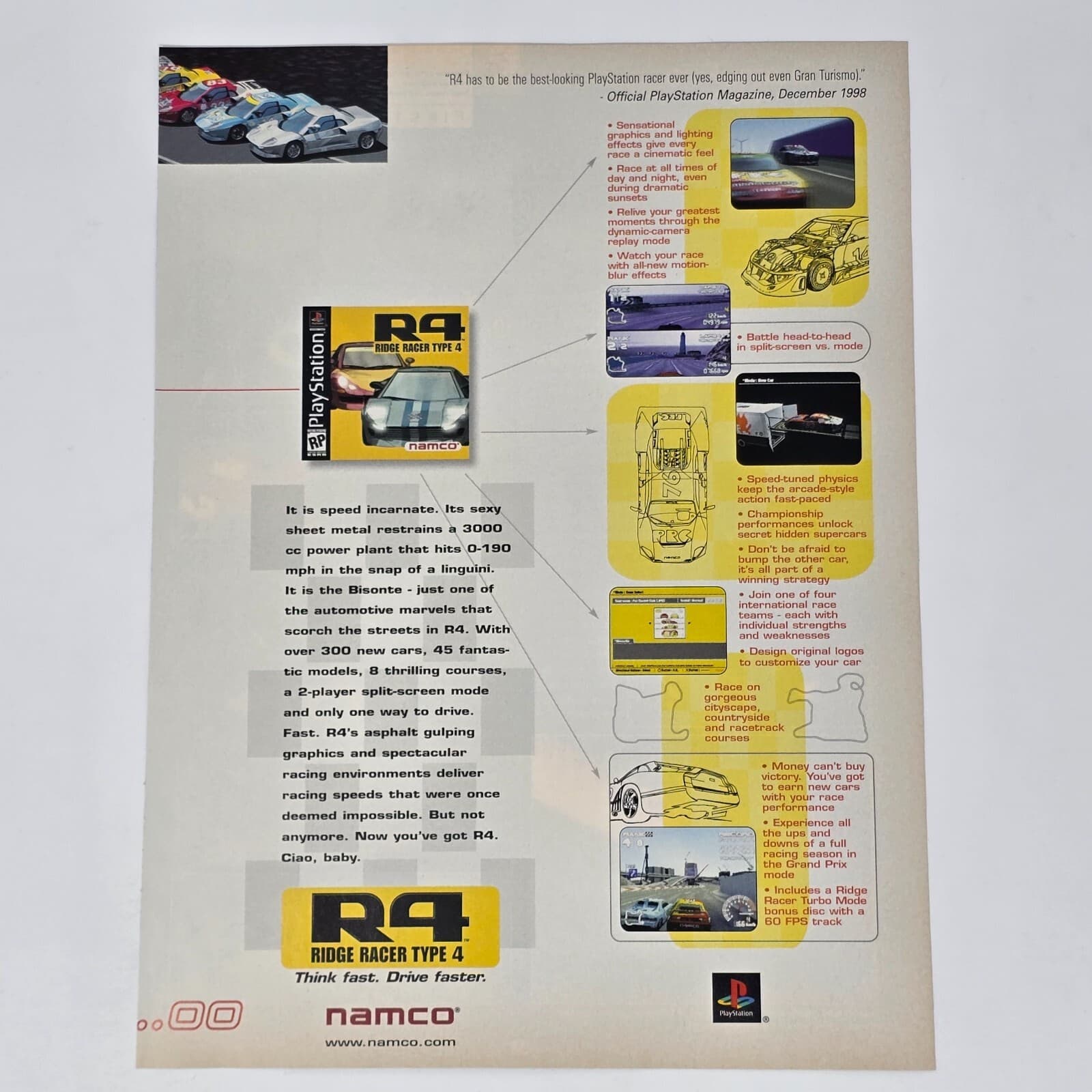 R4 Ridge Racer Type 4 Sony PlayStation 1 PS1 Speed Print Ad/Poster Promo Art