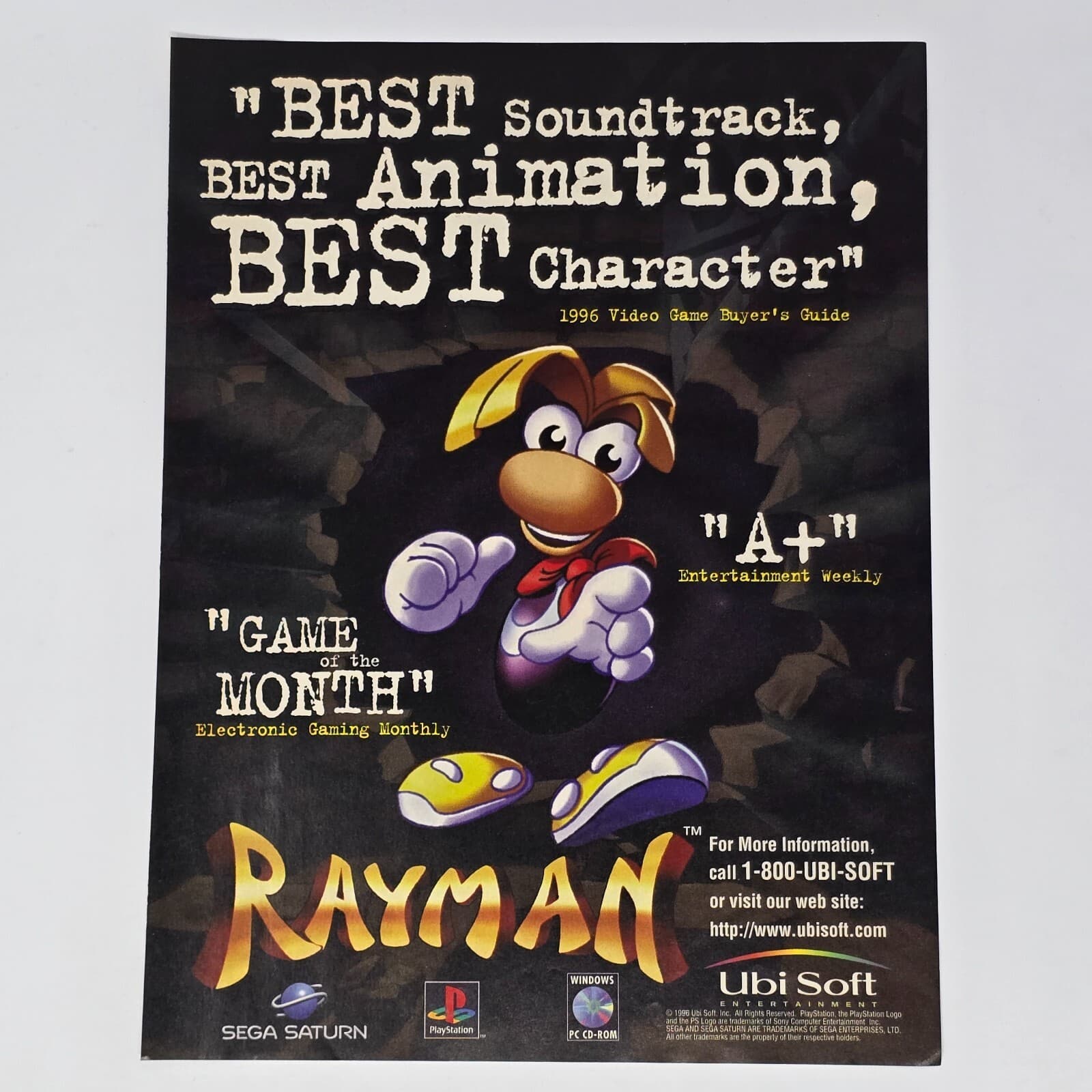 Rayman 1 Sega Saturn Sony PlayStation 1 PS1 PC Best Print Ad/Poster Promo Art