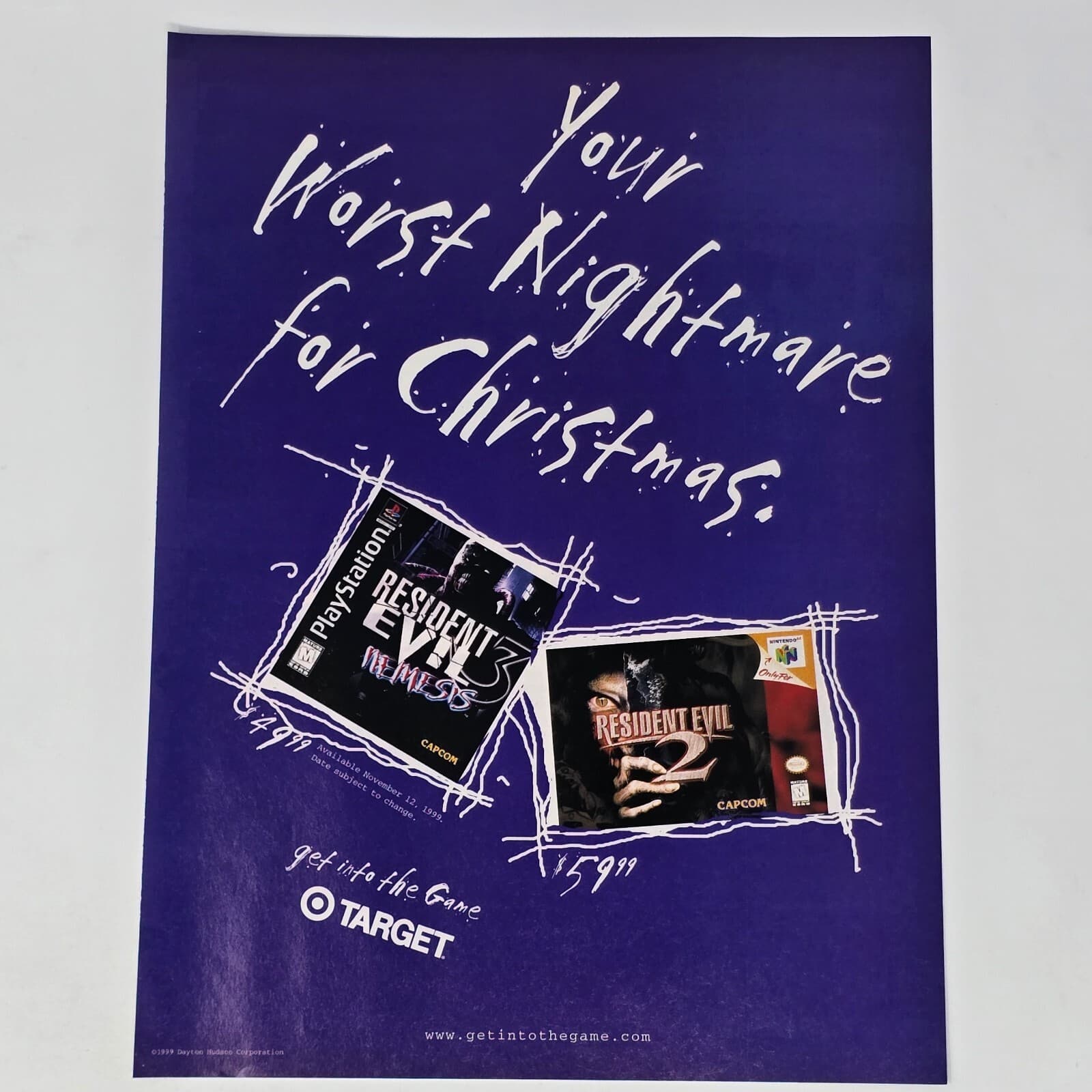 Resident Evil 3 Nemesis Sony PS1 N64 Target Christmas Print Ad/Poster Promo Art