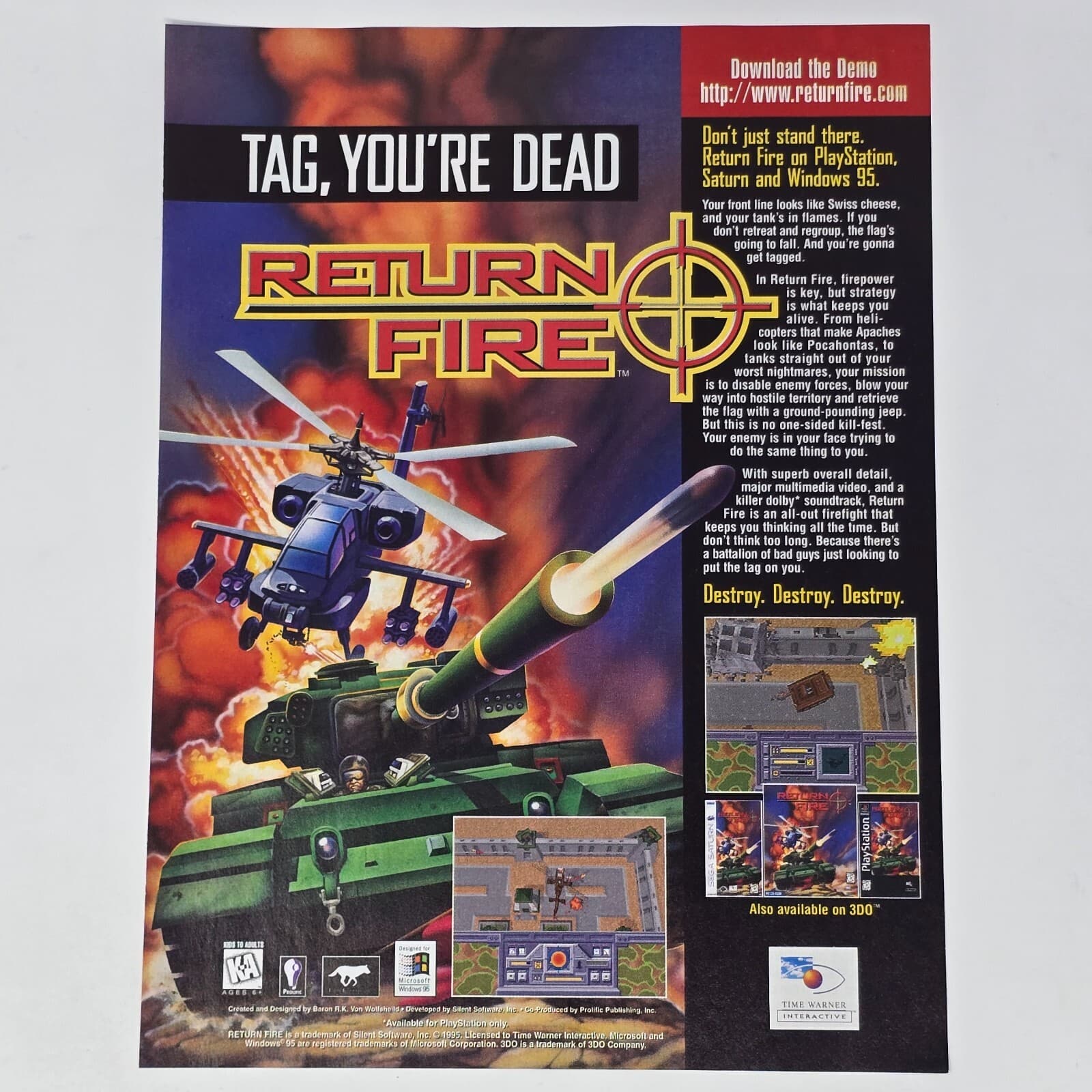 Return Fire Sega Saturn PlayStation 1 PS1 3DO PC Tag Print Ad/Poster Promo Art