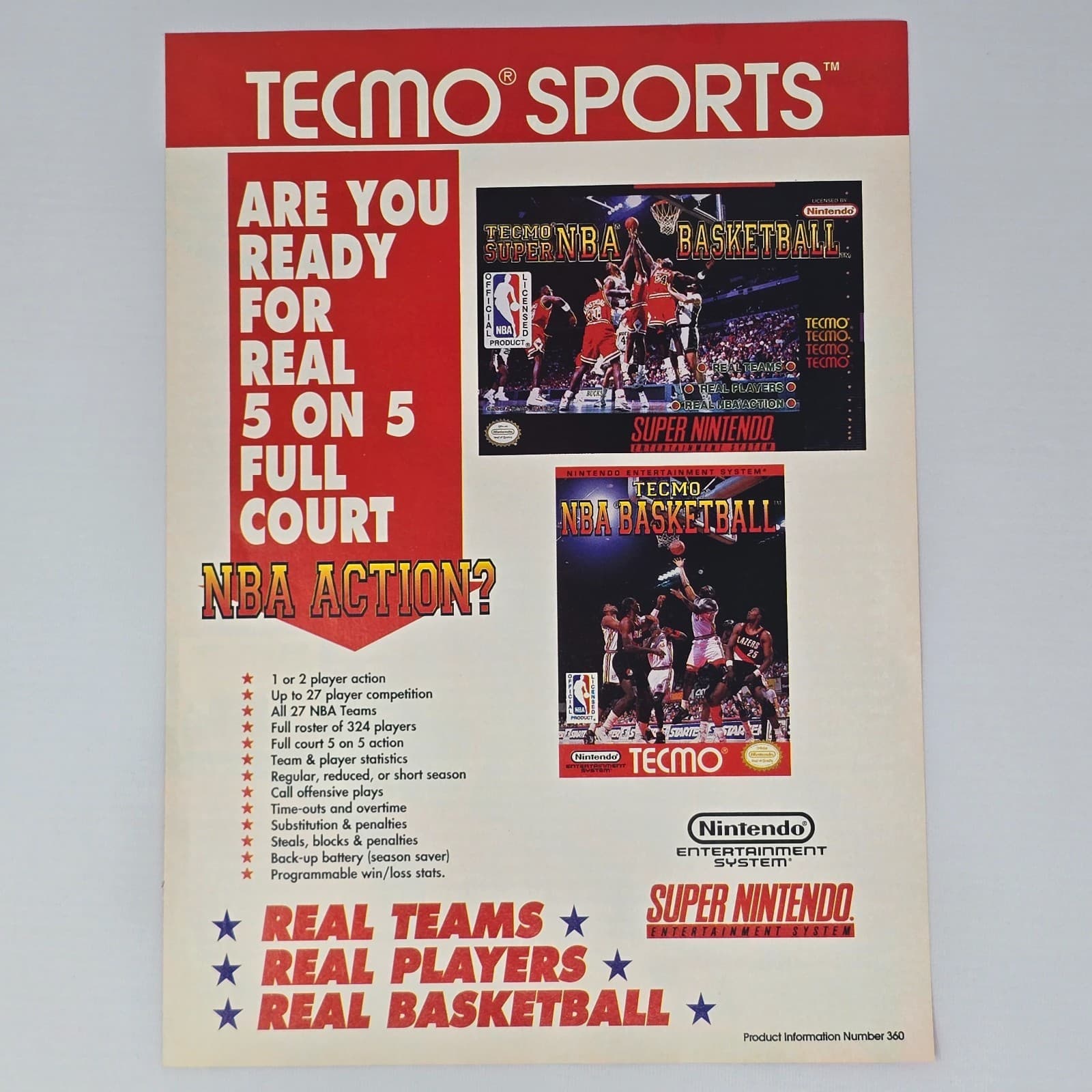 Tecmo NBA Basketball Super Nintendo SNES NES Are You Ready Print Ad/Poster
