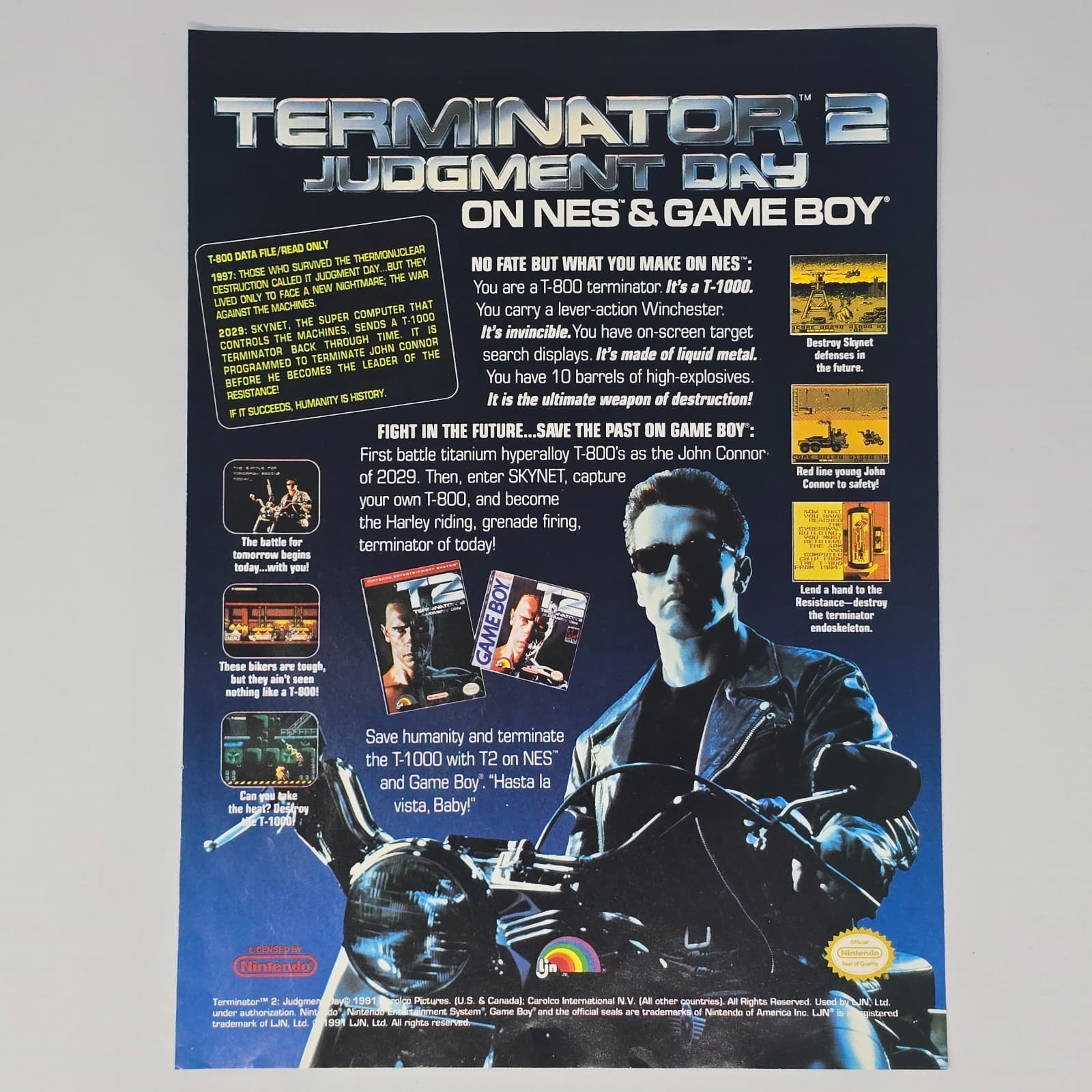 Terminator 2 Judgement Day NES Nintendo Game Boy No Fate Print Ad/Poster