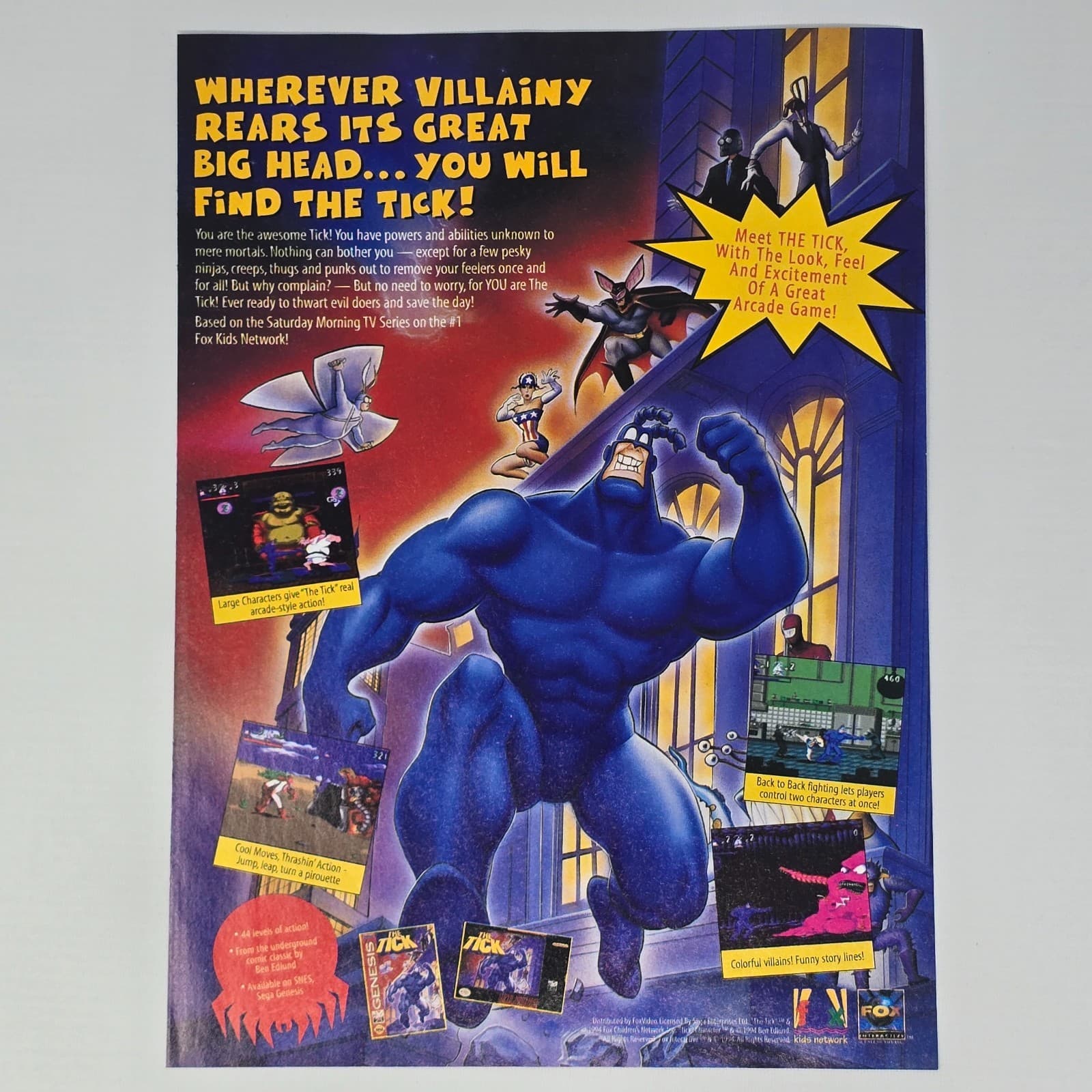 The Tick Super Nintendo Sega Genesis Find the Tick! Print Ad/Poster