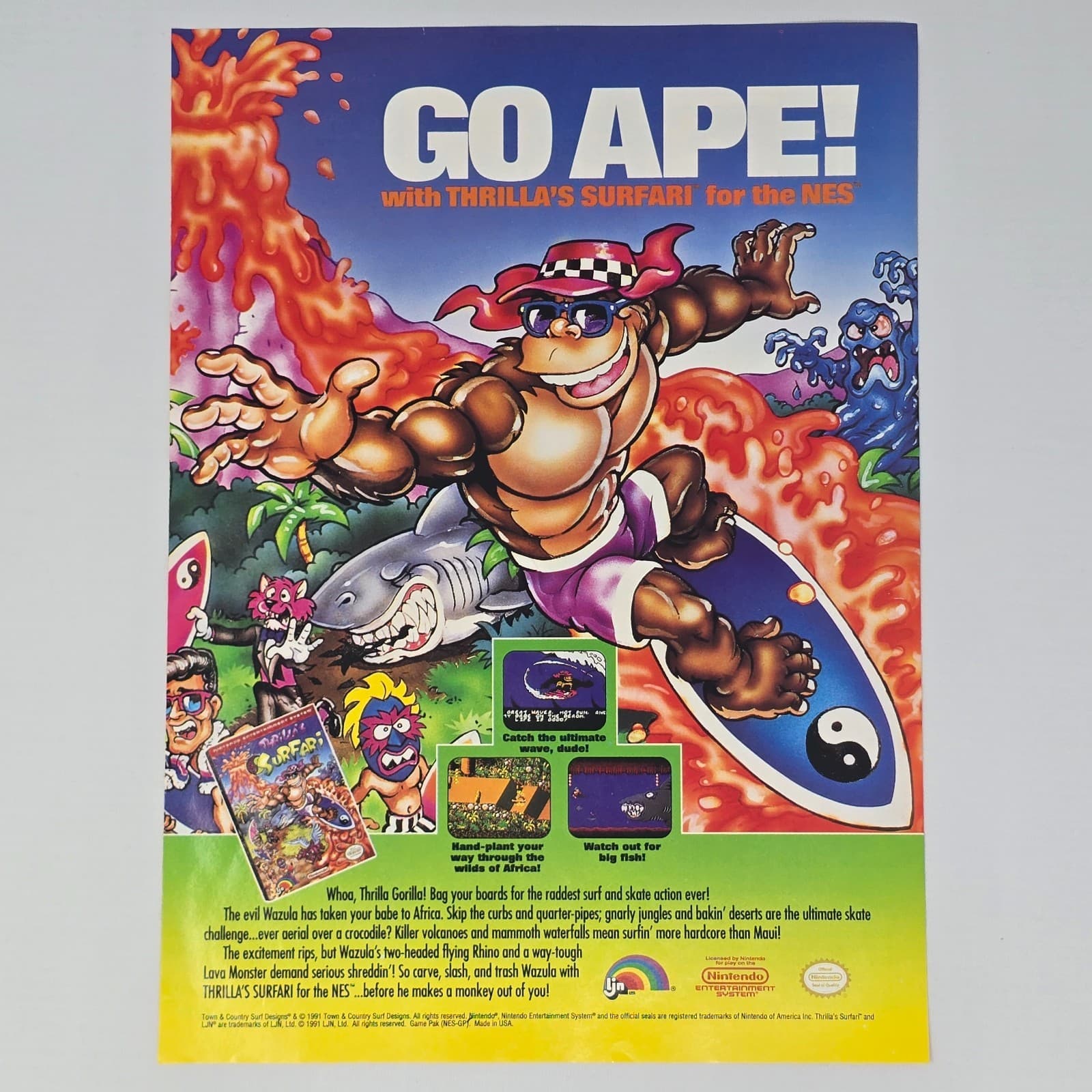 Thrilla's Surfari Nintendo NES Go Ape! Print Ad/Poster