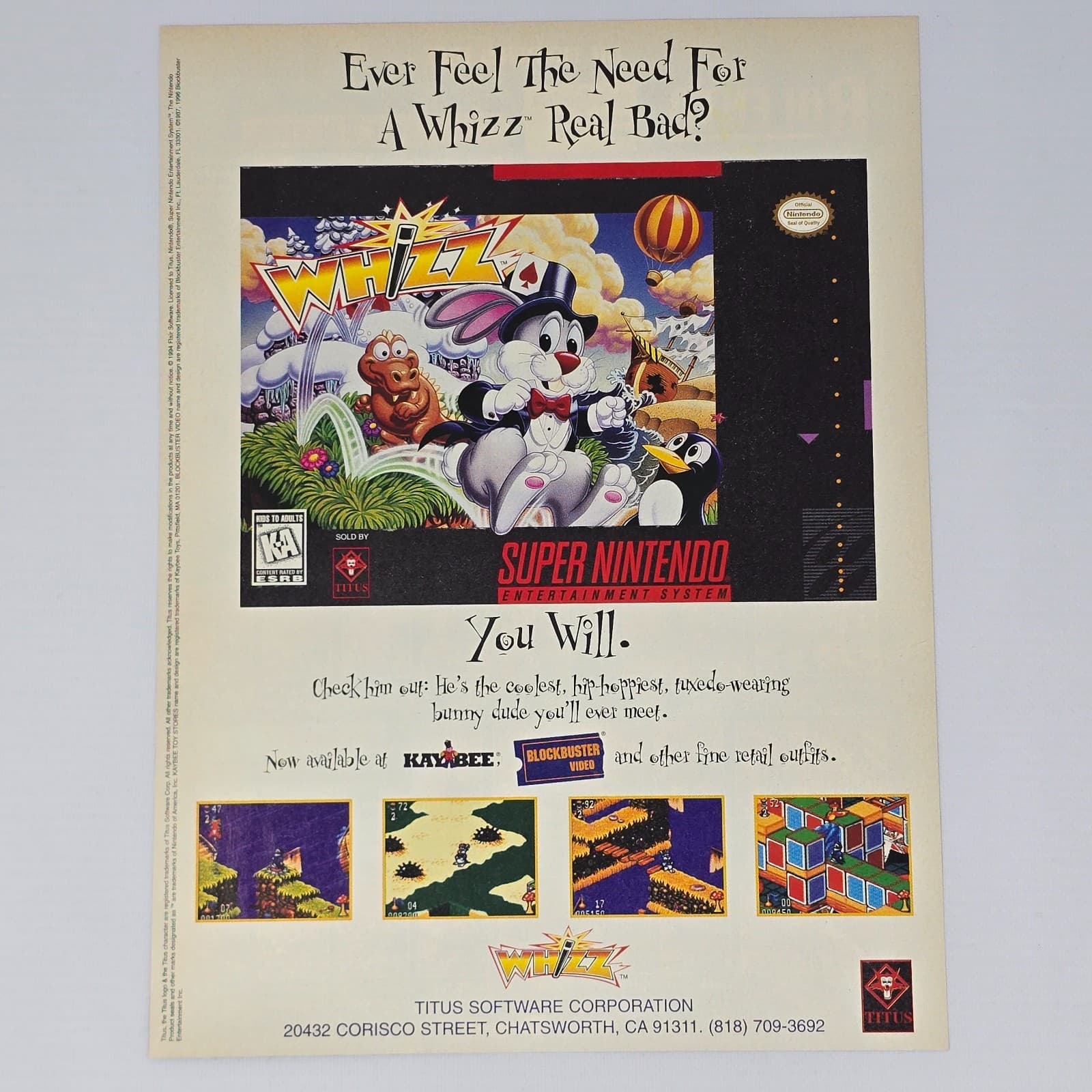 Whizz Super Nintendo SNES Whizz Real Bad Print Ad/Poster