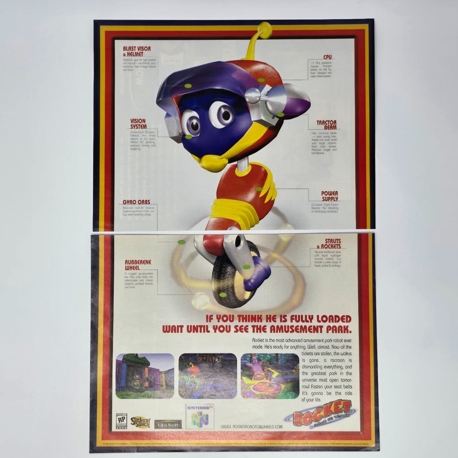 Rocket Robot on Wheels Nintendo 64 N64 Loaded Print Ad/Poster Promo Art