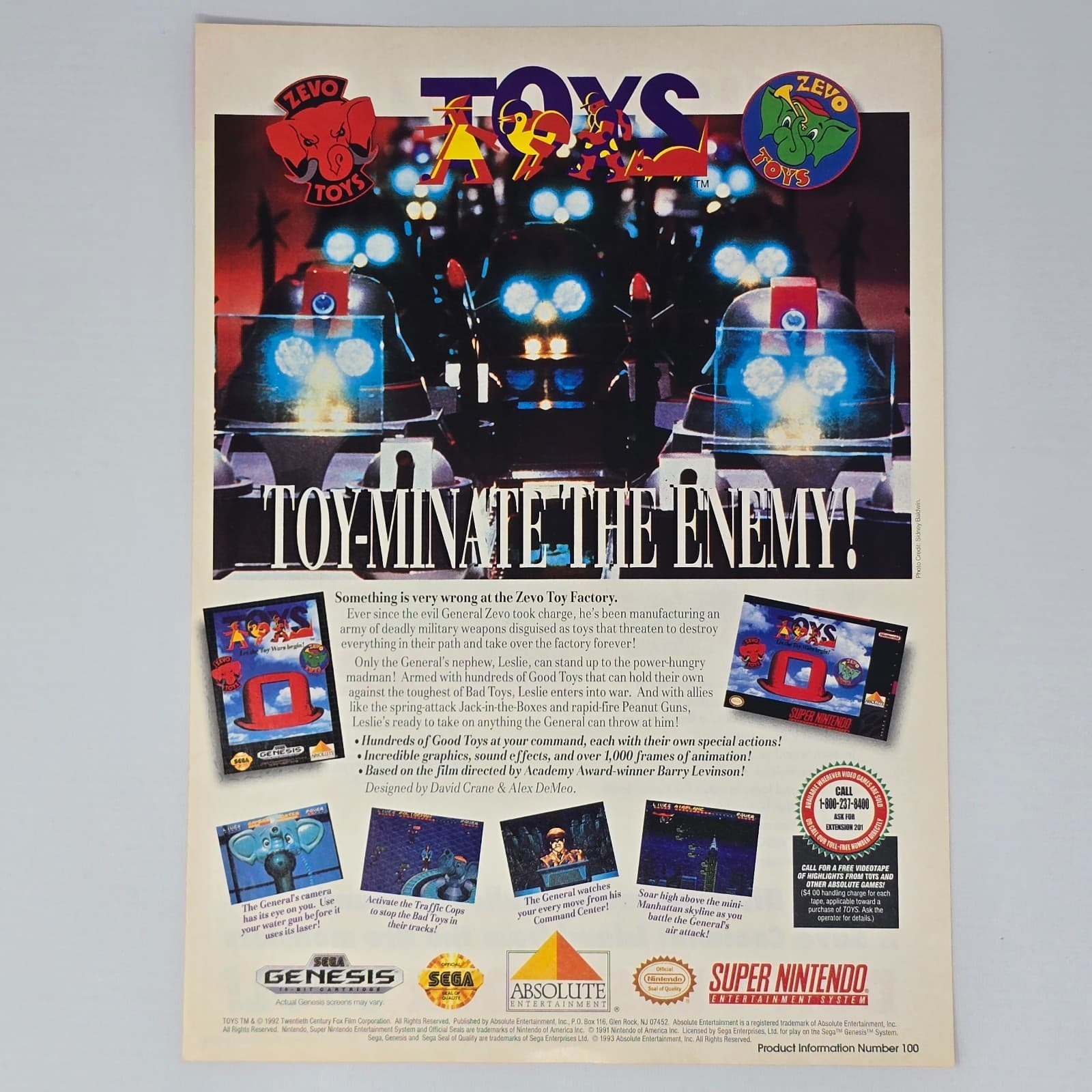 Toys Super Nintendo SNES Sega Genesis The Enemy Print Ad/Poster
