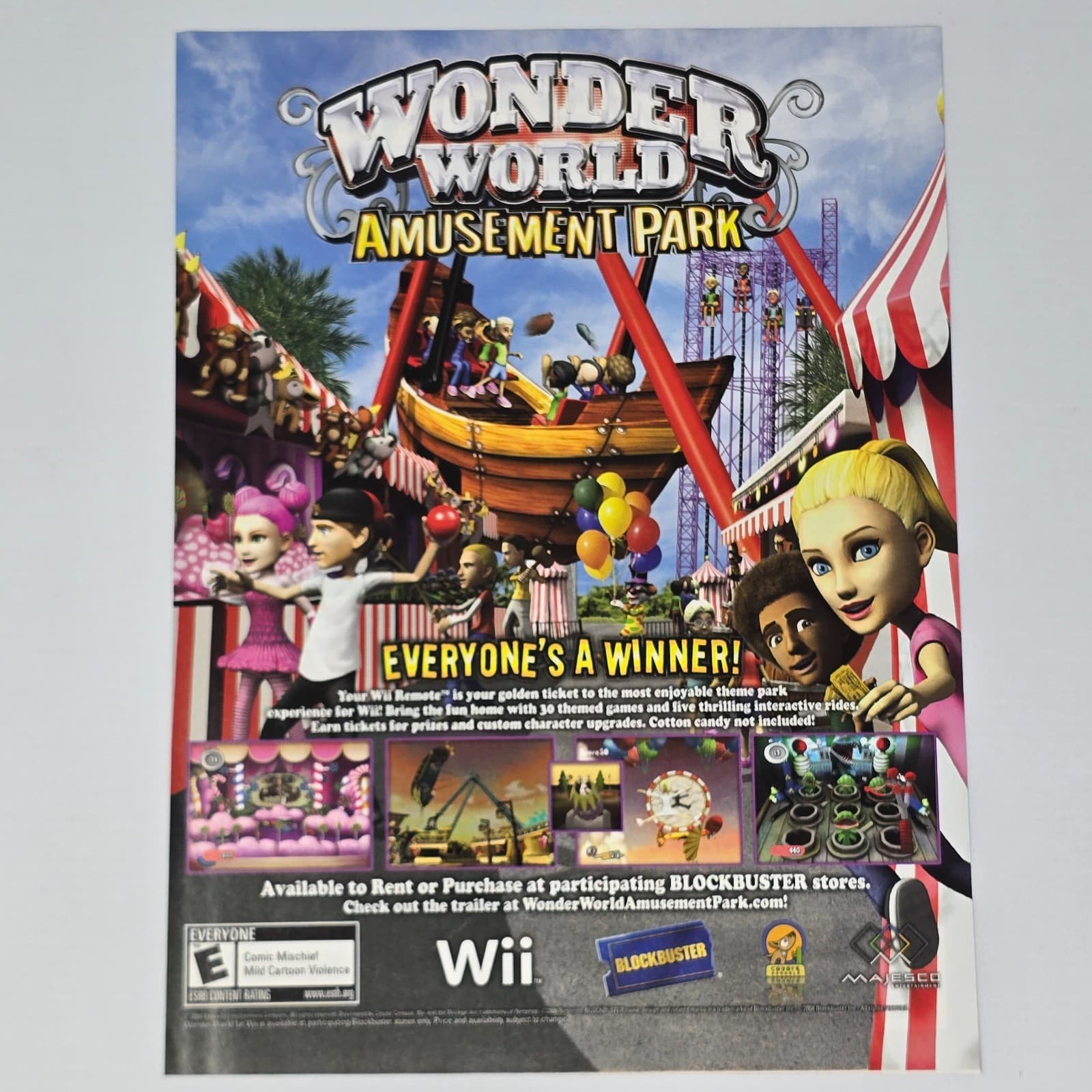 Wonder World Amusement Park Wii Winner Print Ad/Poster