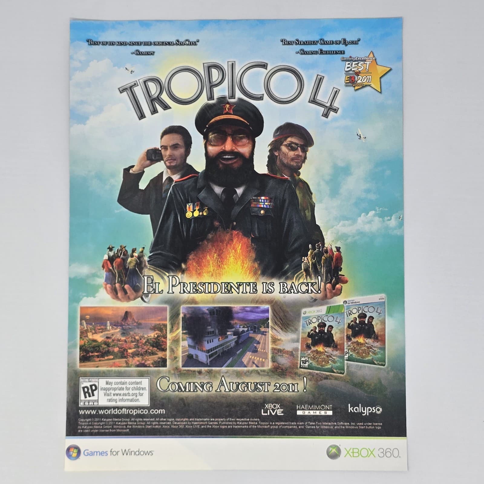 Tropico 4 Xbox 360 PC EL Presidente Is Back! Print Ad/Poster