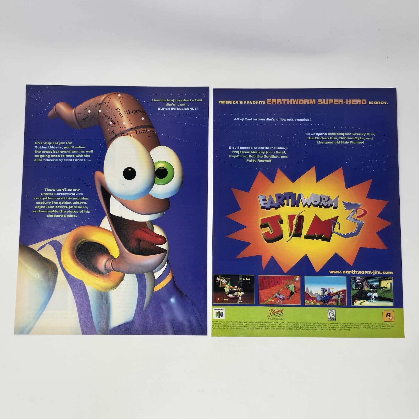 Earthworm Jim 3D Nintendo 64 N64 Super Hero Print Ad/Poster Promo Art