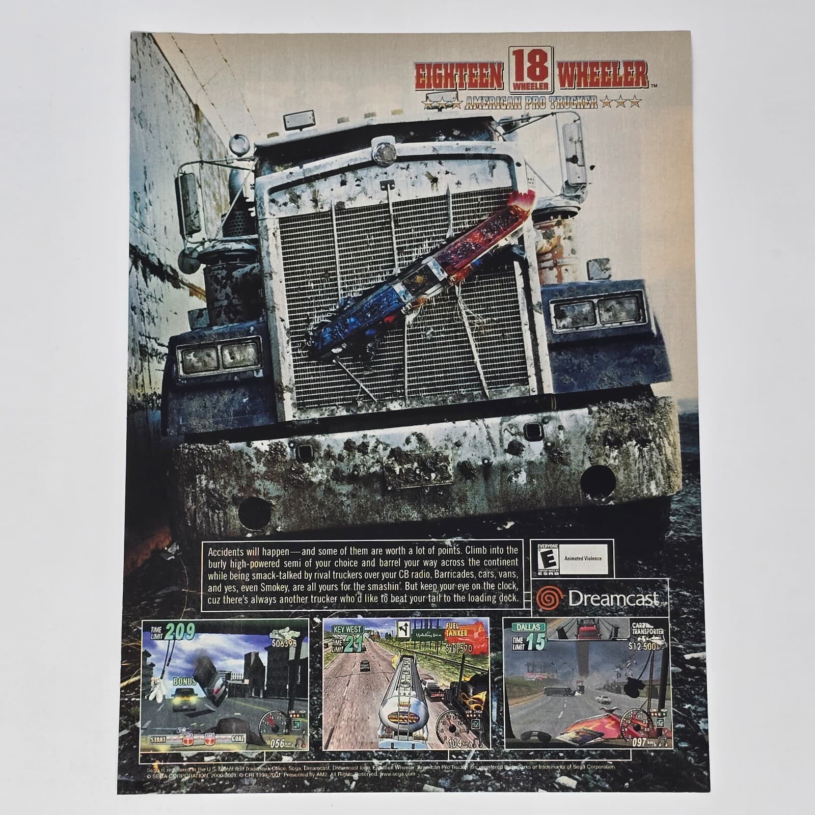 Eighteen 18 Wheeler Sega Dreamcast Accidents Print Ad/Poster Promo Art