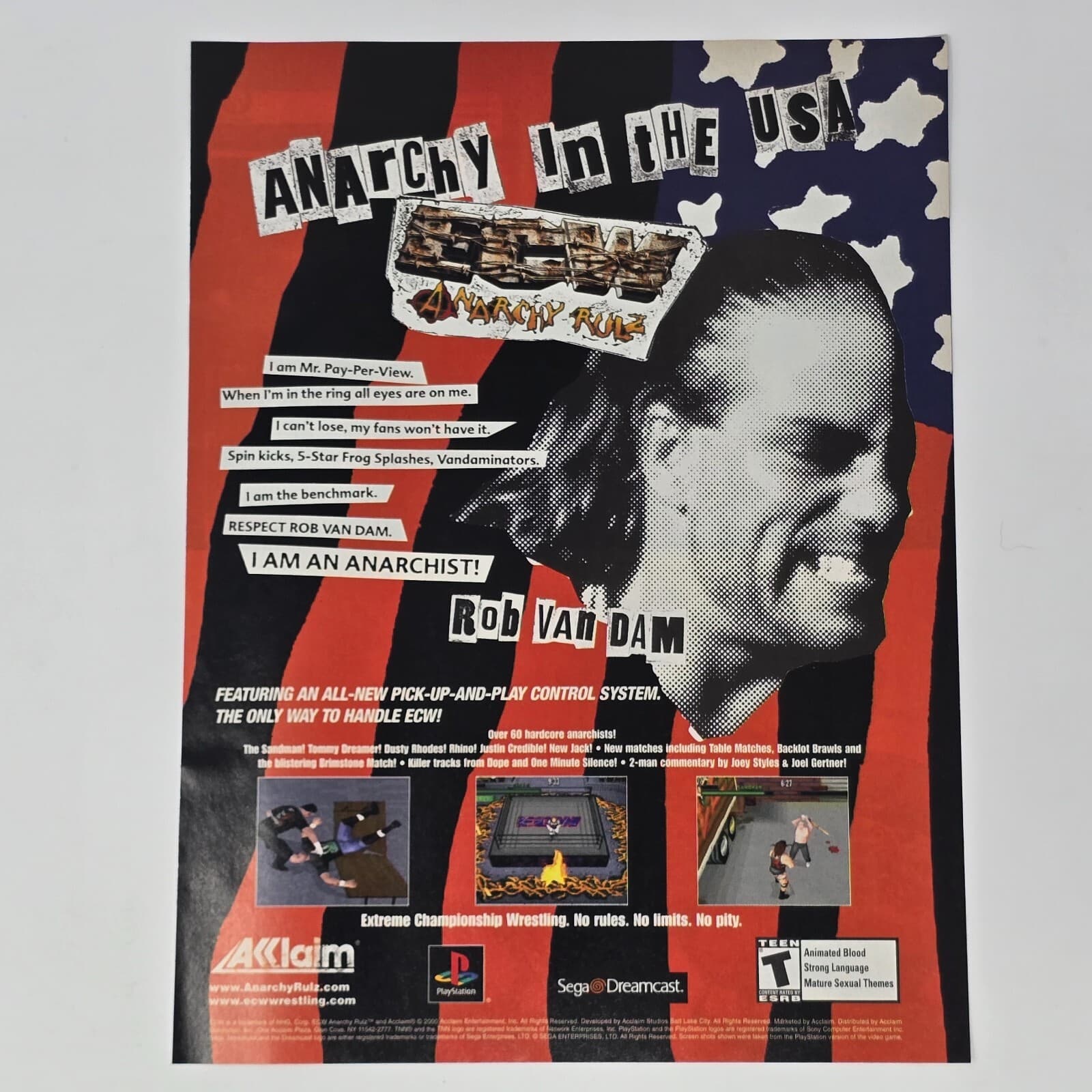 ECW Anarchy Rules Sega Dreamcast PS1 RVD Rob Van Dam Print Ad/Poster Promo Art