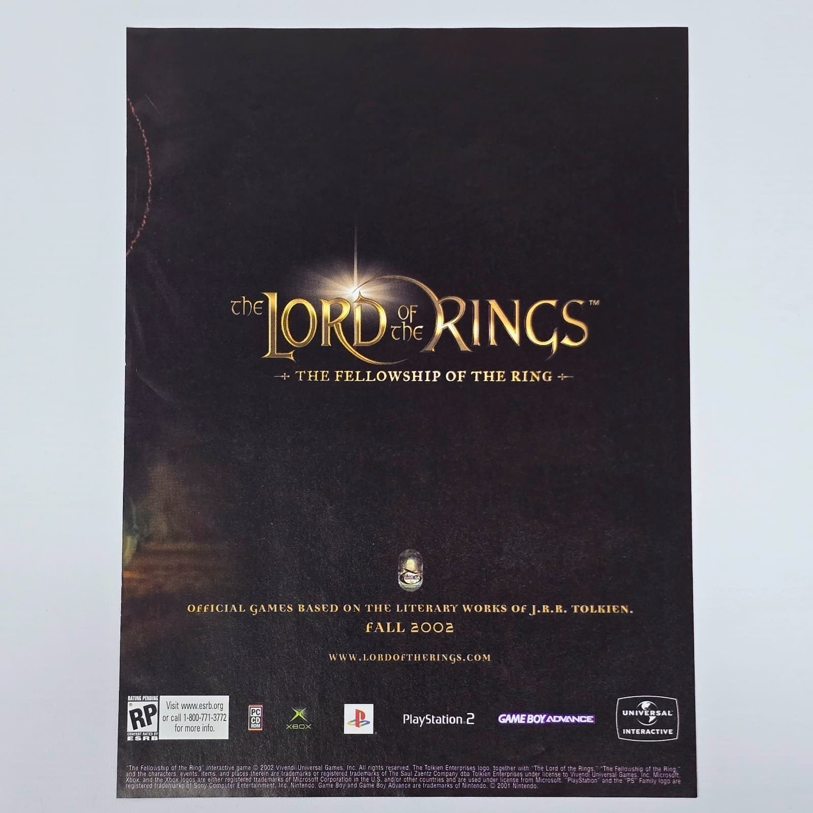 Lord Of The Rings Fellowship Of The Ring Xbox PS2 PC Authentic Magazine Ad