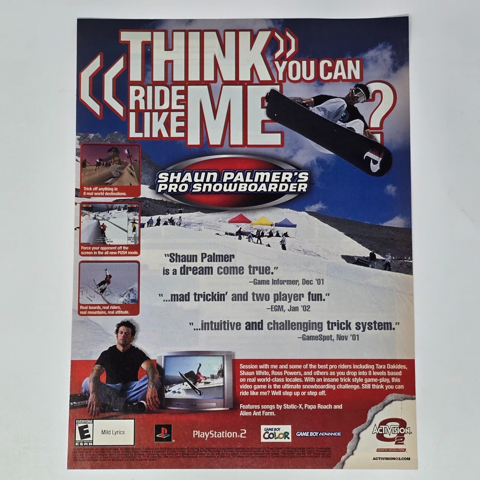 Shaun Palmer's Pro Snowboarder PS2 GameBoy Advance Print Ad/Poster Promo Art