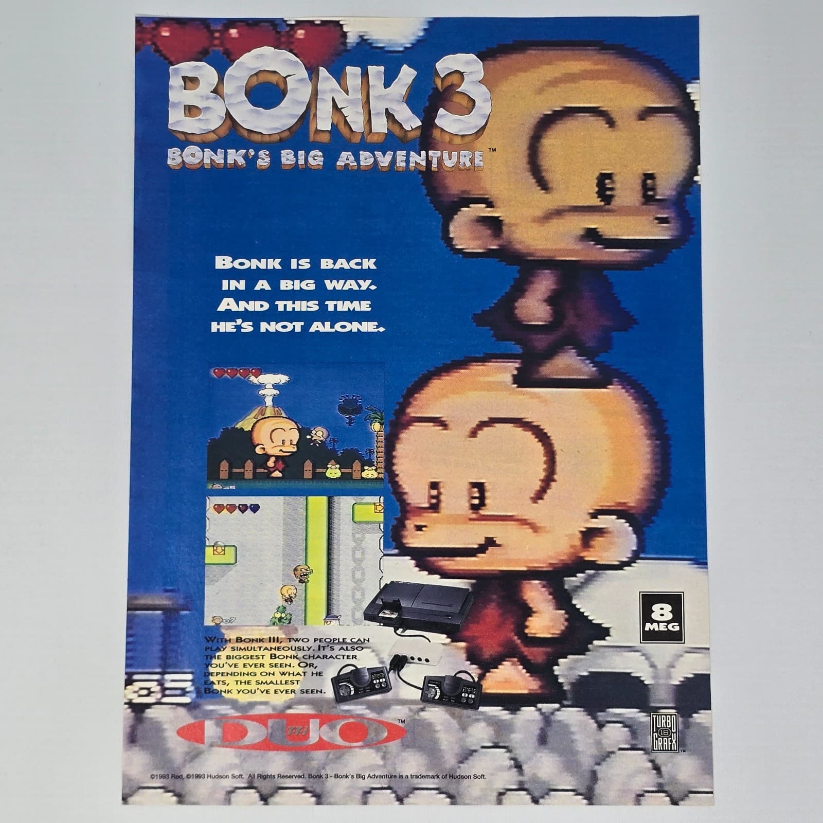 Bonk 3 TurboDuo Turbo Grafx 16 Not Alone Print Ad/Poster