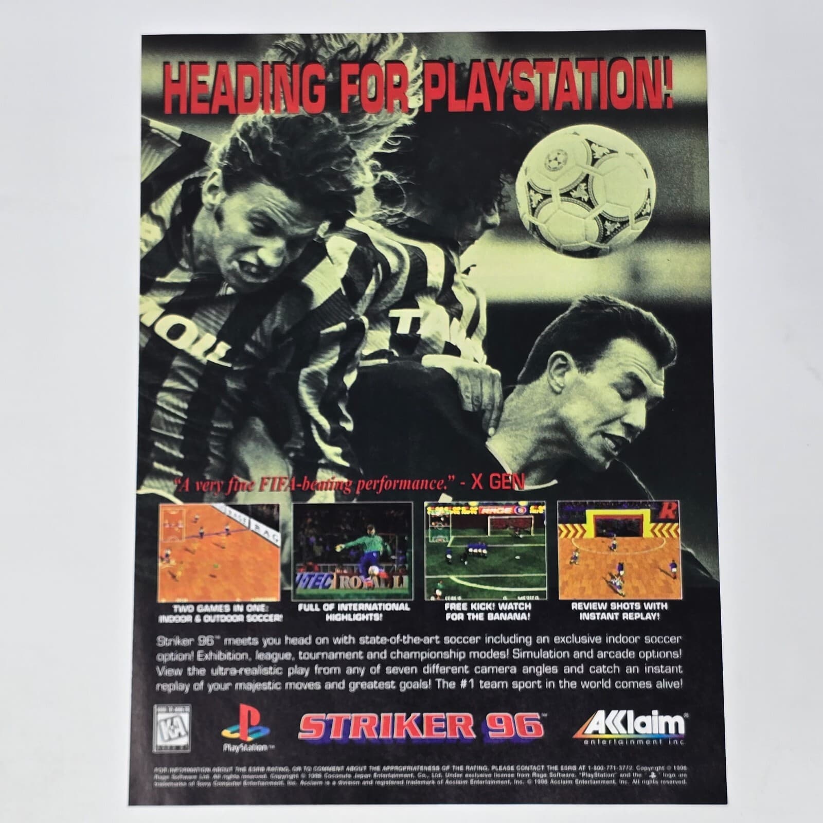 Striker 96 Sony PlayStation 1 PS1 FIFA-Beating Print Ad/Poster Promo Art