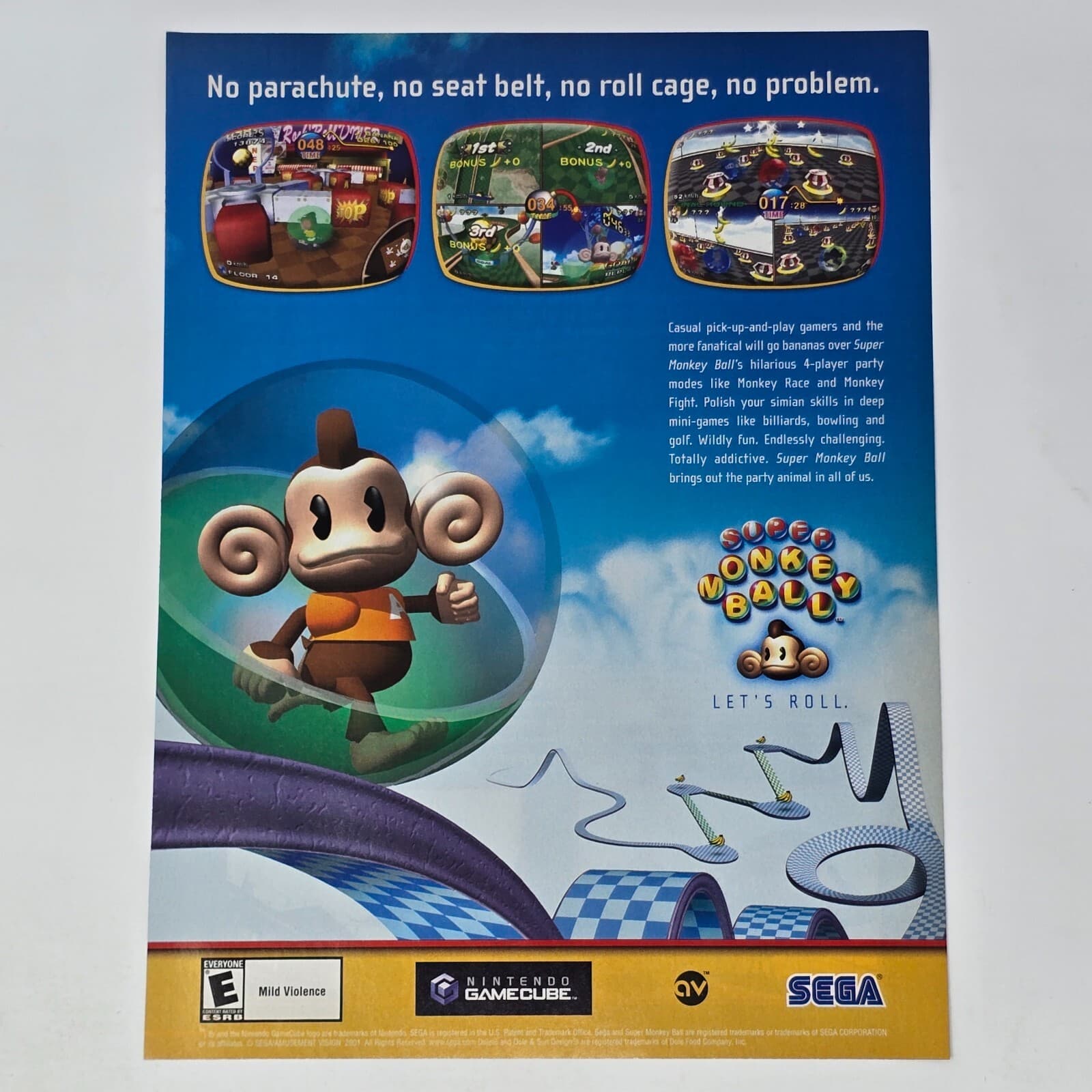 Super Monkey Ball Nintendo GameCube Sega No Parachute Print Ad/Poster Promo Art