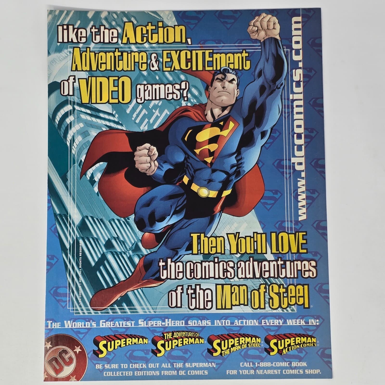 Superman DC Comics Comic Book Action Print Ad/Poster Promo Art