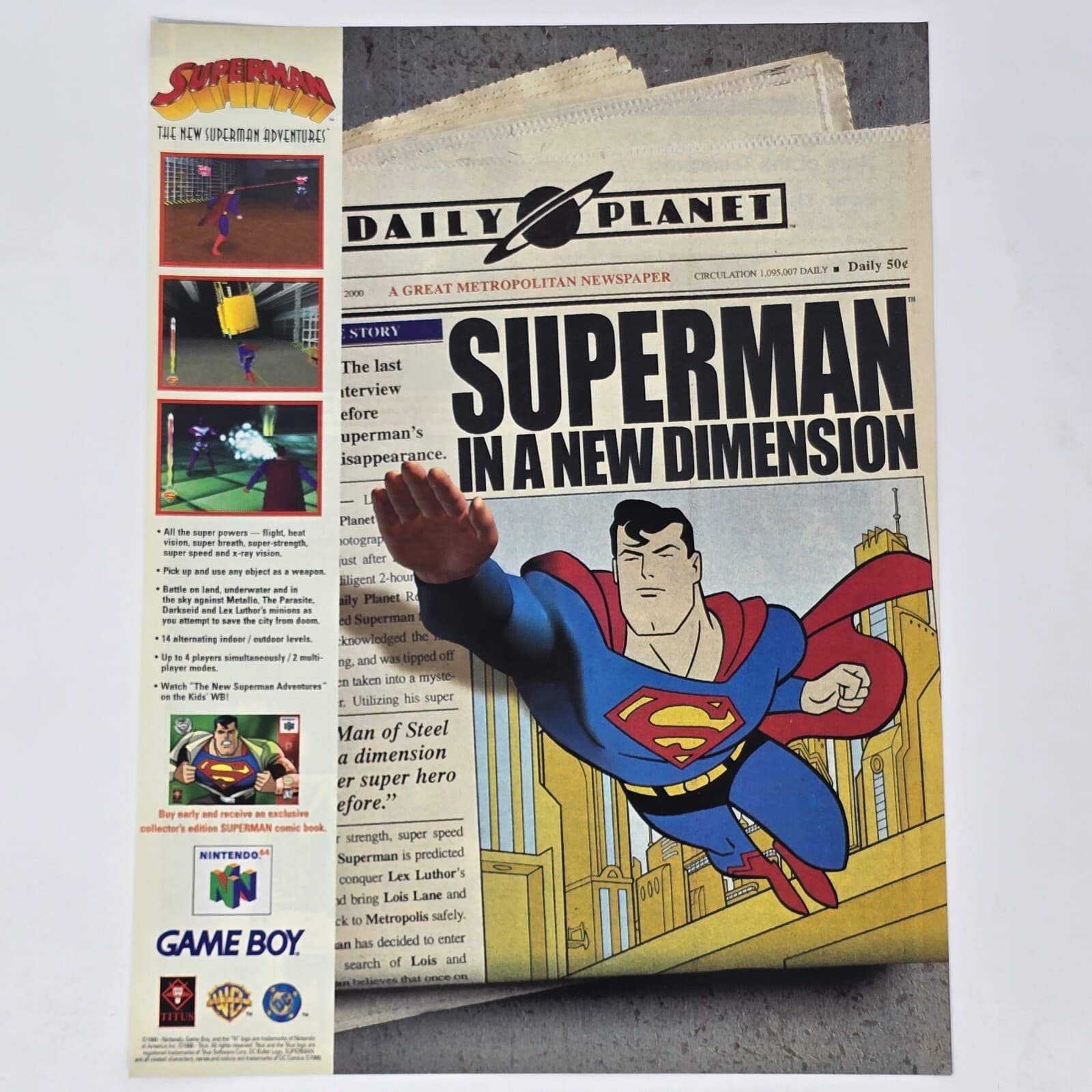 Superman The New Adventures Nintendo 64 N64 GameBoy Print Ad/Poster Promo Art