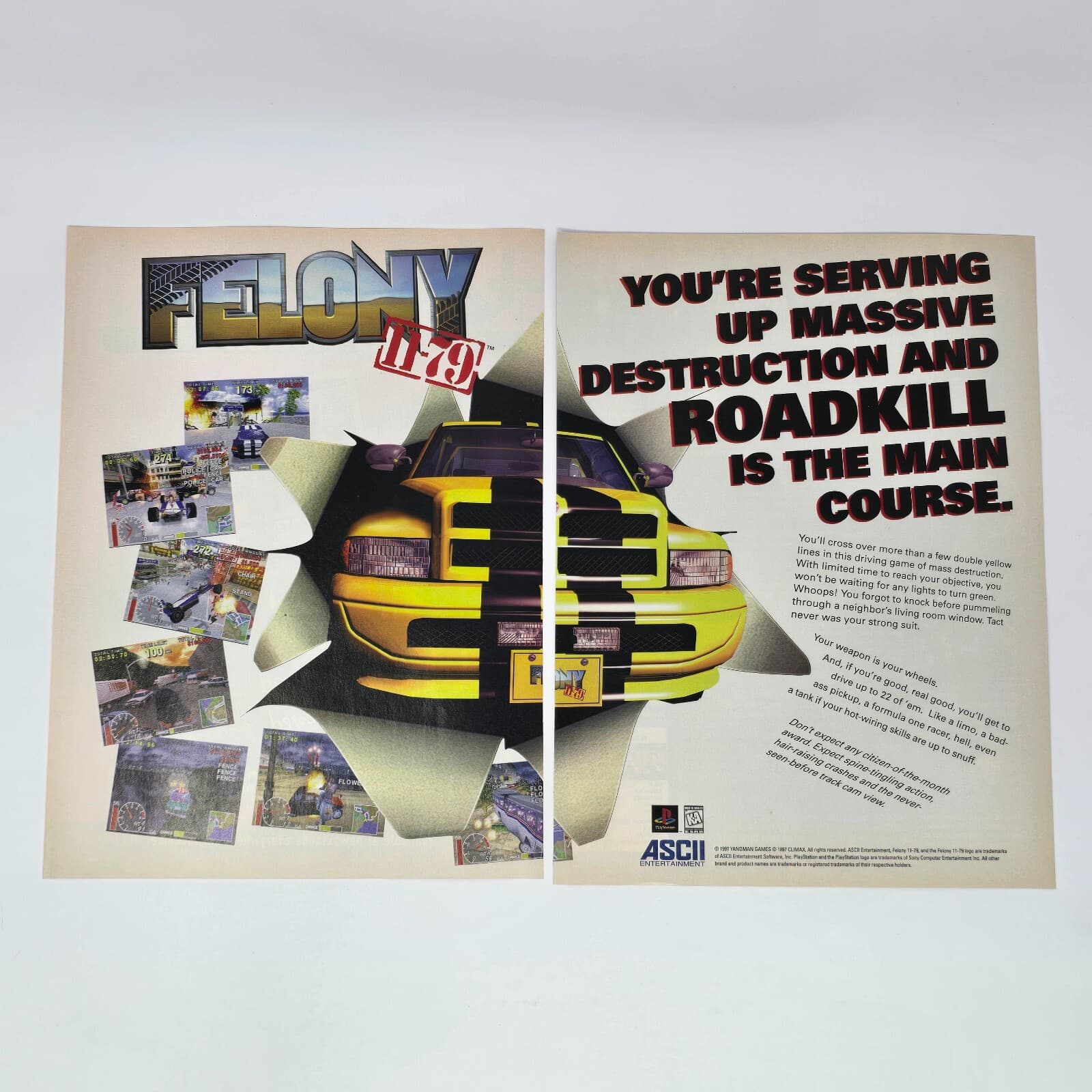 Felony 11-79 Sony PlayStation 1 PS1 Roadkill Print Ad/Poster Promo Art