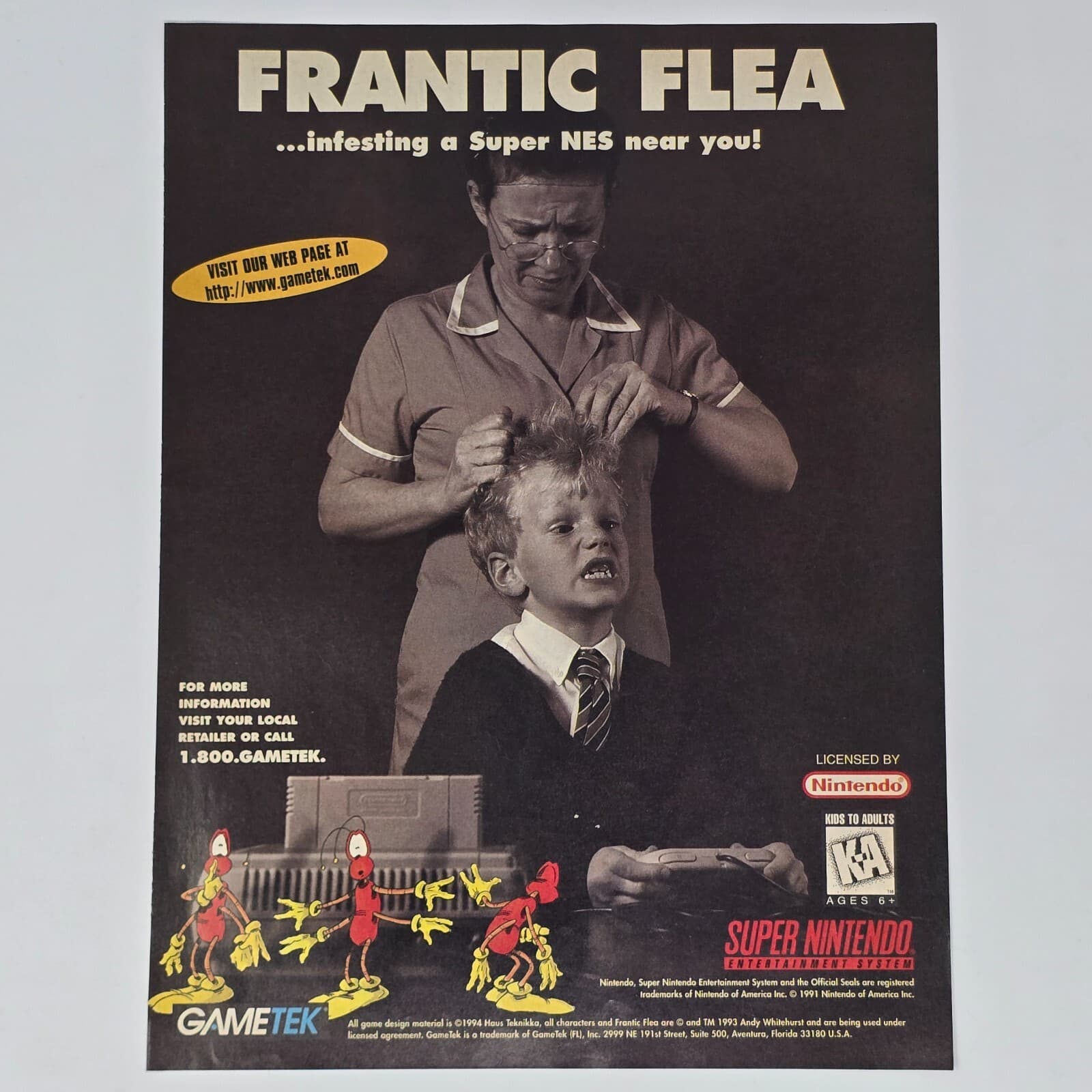 Frantic Flea Super Nintendo SNES Infesting Print Ad/Poster Promo Art