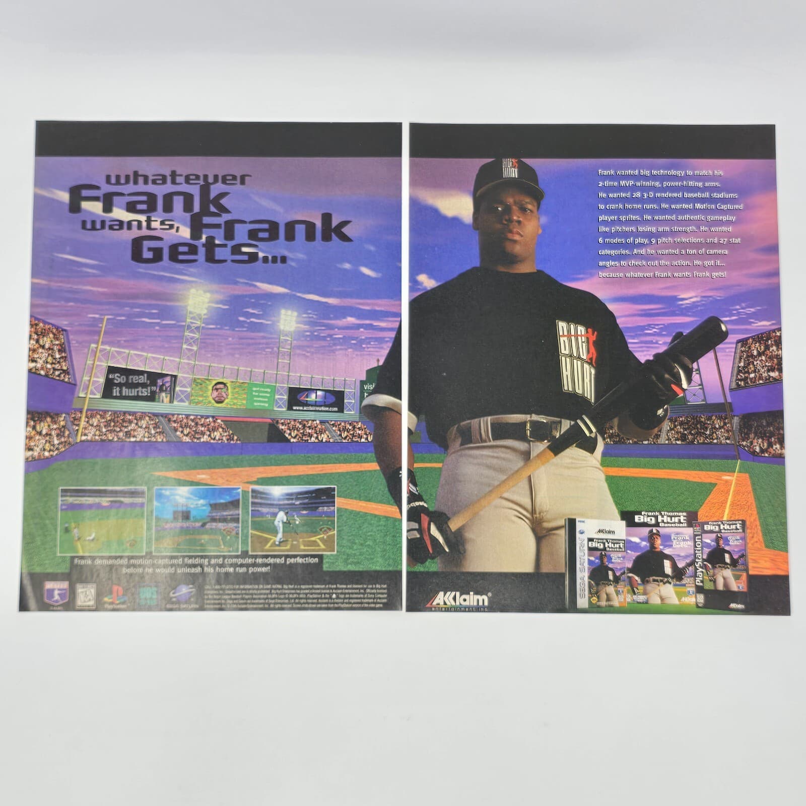Frank Thomas Big Hurt Baseball Saturn PS1 Wants Gets Print Ad/Poster Promo Art