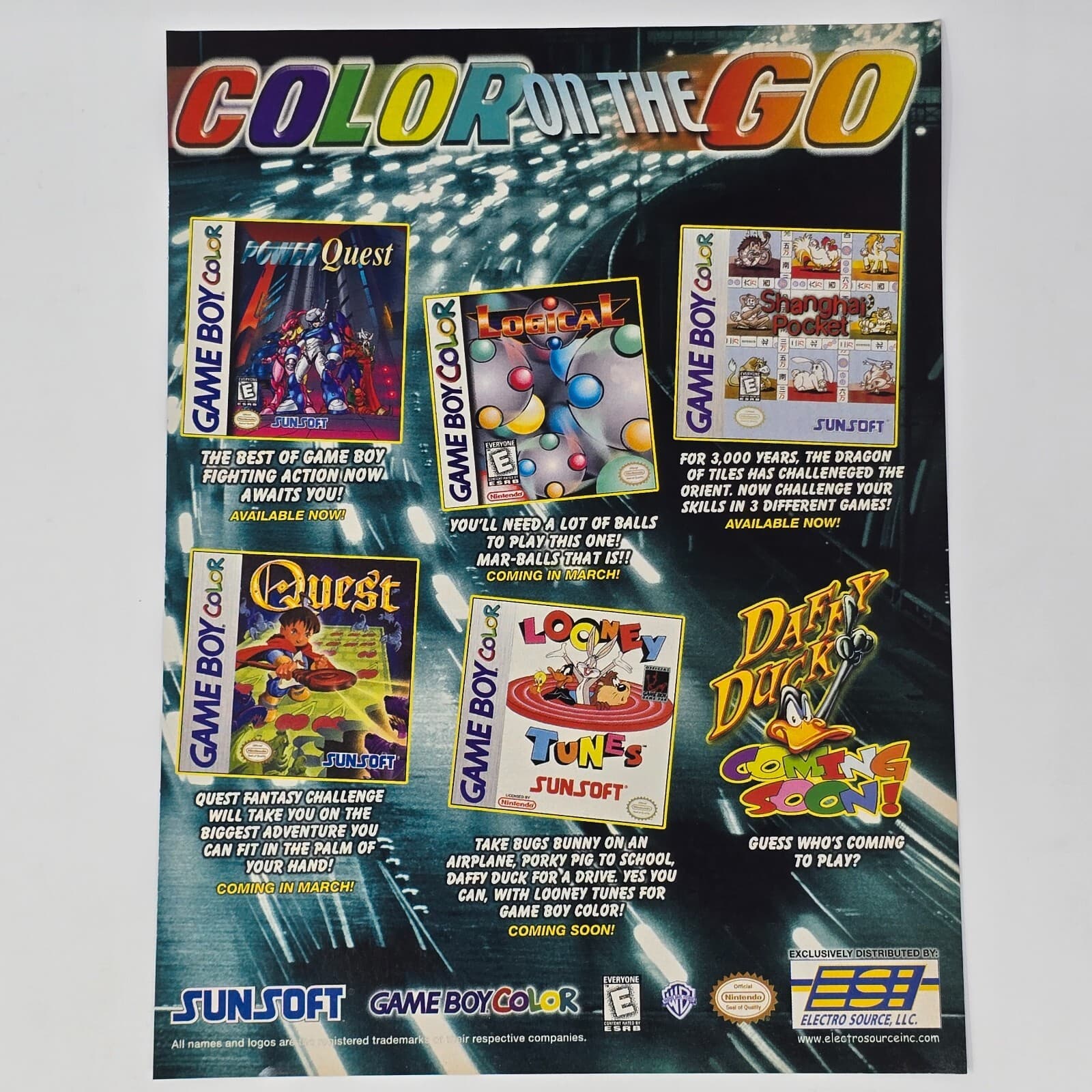 GameBoy Color Nintendo Looney Tunes Quest On the Go Print Ad/Poster Promo Art