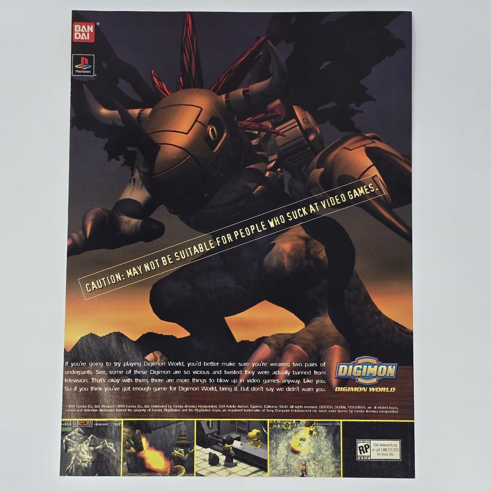 Digimon World Sony PlayStation PS1 Caution Print Ad/Poster Official Promo Art