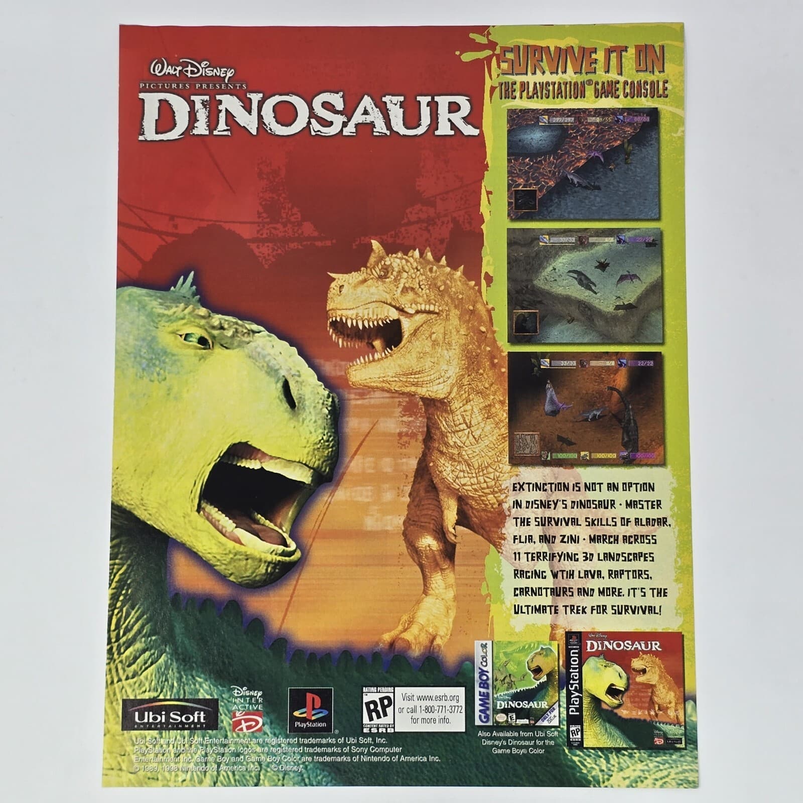 Dinosaur GameBoy Color PS1 Disney Survive It Print Ad/Poster Official Promo Art