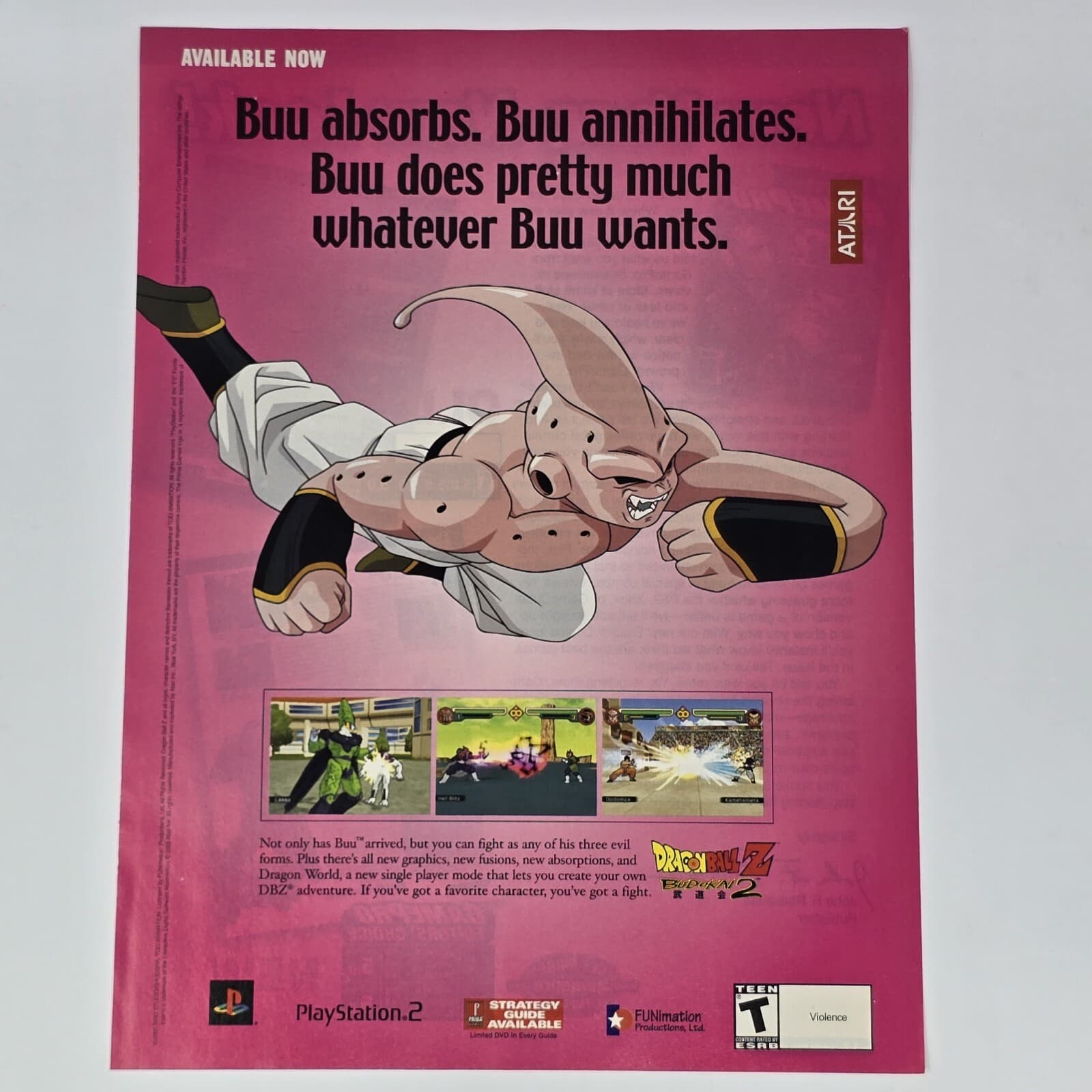 Dragon Ball Z Budokai 2 Sony PS2 Buu Absorbs Print Ad/Poster Official Promo Art