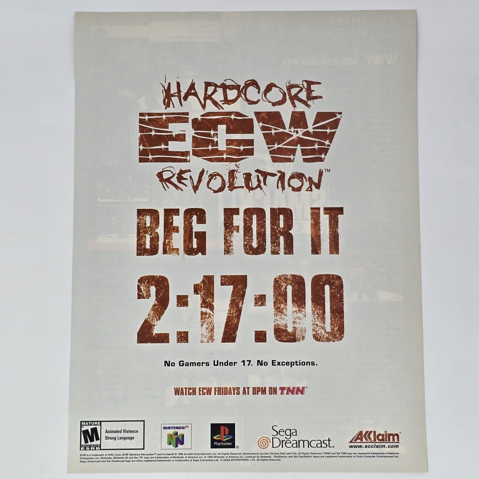 ECW Hardcore Revolution N64 PS1 Dreamcast Beg Print Ad/Poster Official Promo Art