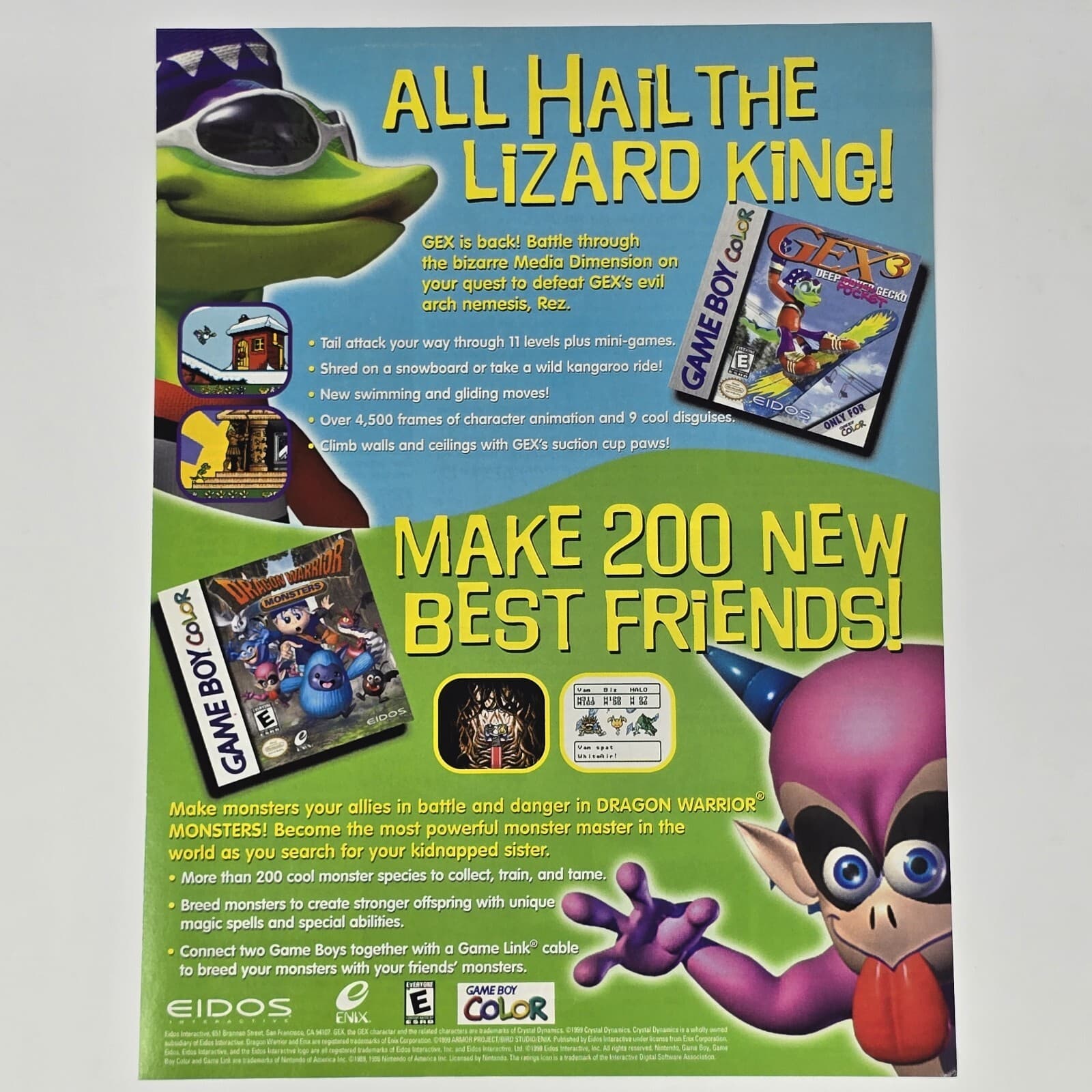 Eidos GameBoy Color Gex 3 Dragon Warrior All Hail Print Ad/Poster Official Promo