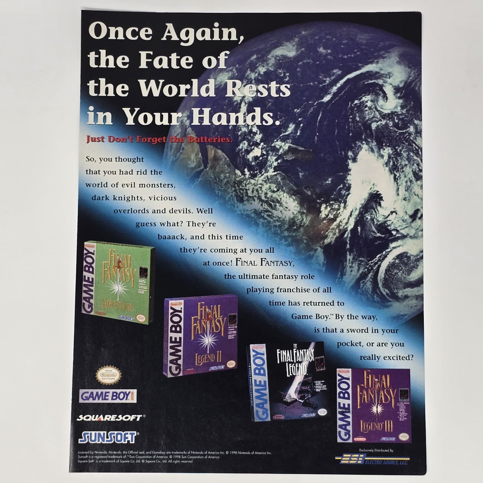 Final Fantasy II 2 III 3 Nintendo GameBoy Once Again Print Ad/Poster Promo Art