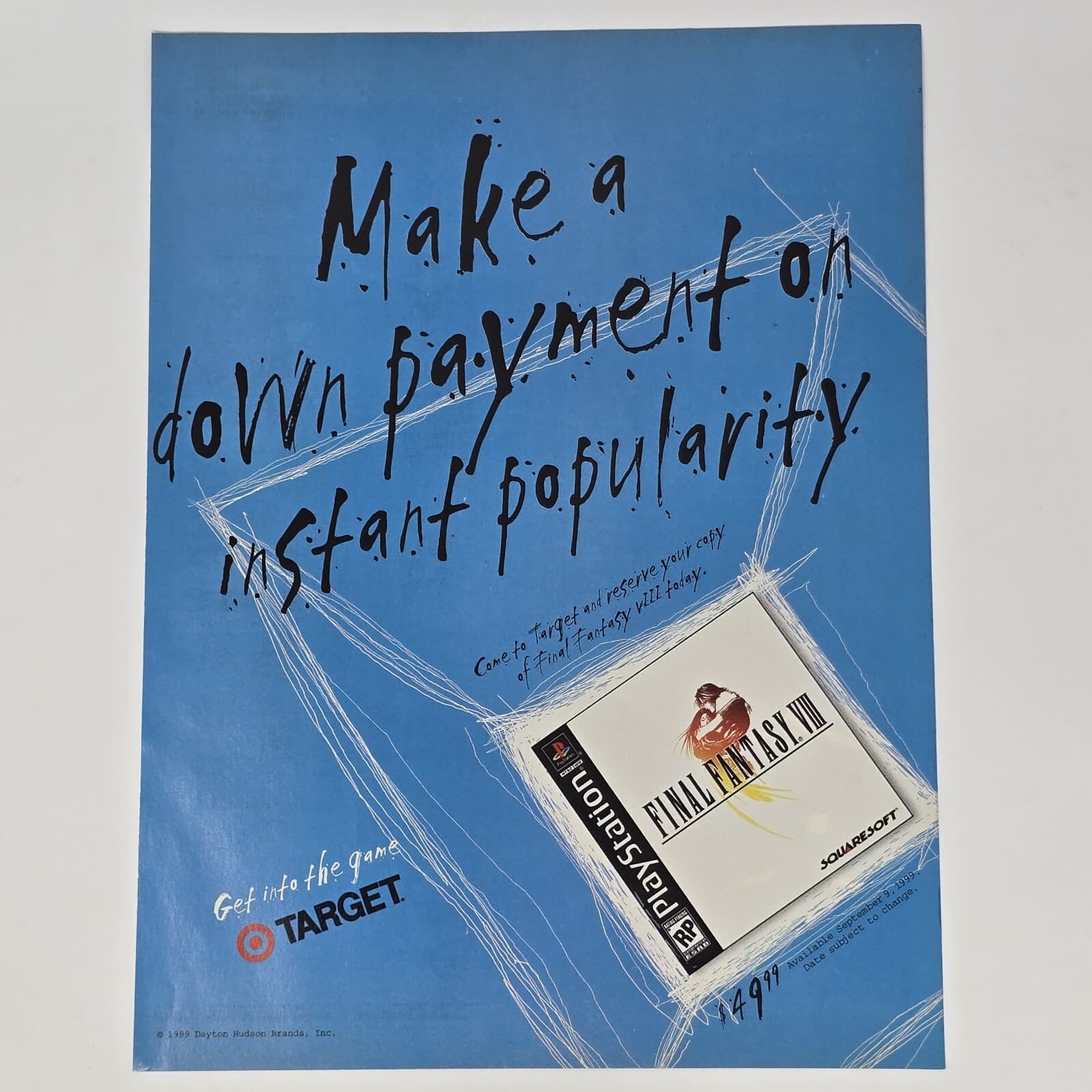 Final Fantasy VIII 8 PS1 Target Down Payment Print Ad/Poster Official Promo Art