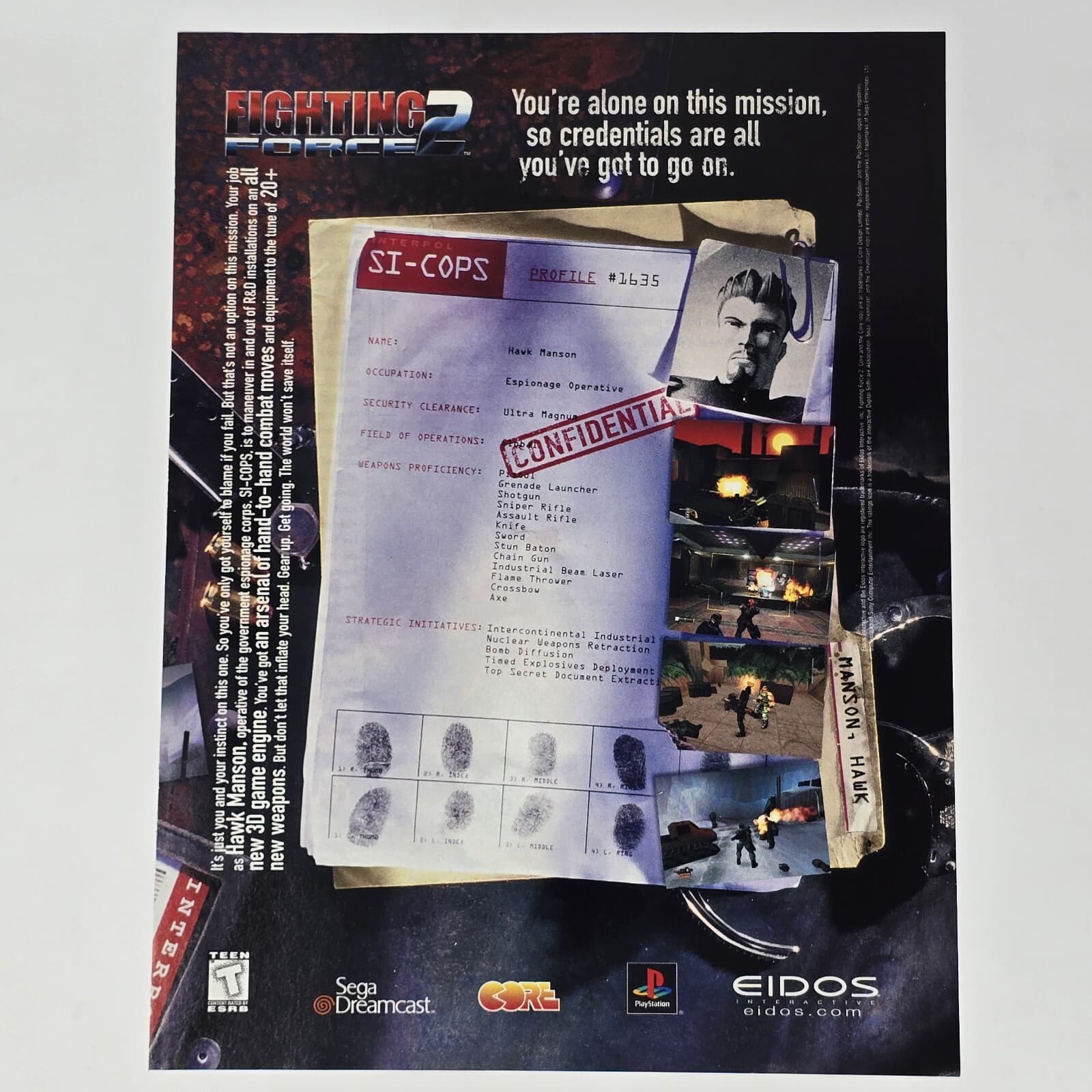 Fighting Force 2 Dreamcast PS1 You're Alone Print Ad/Poster Official Promo Art