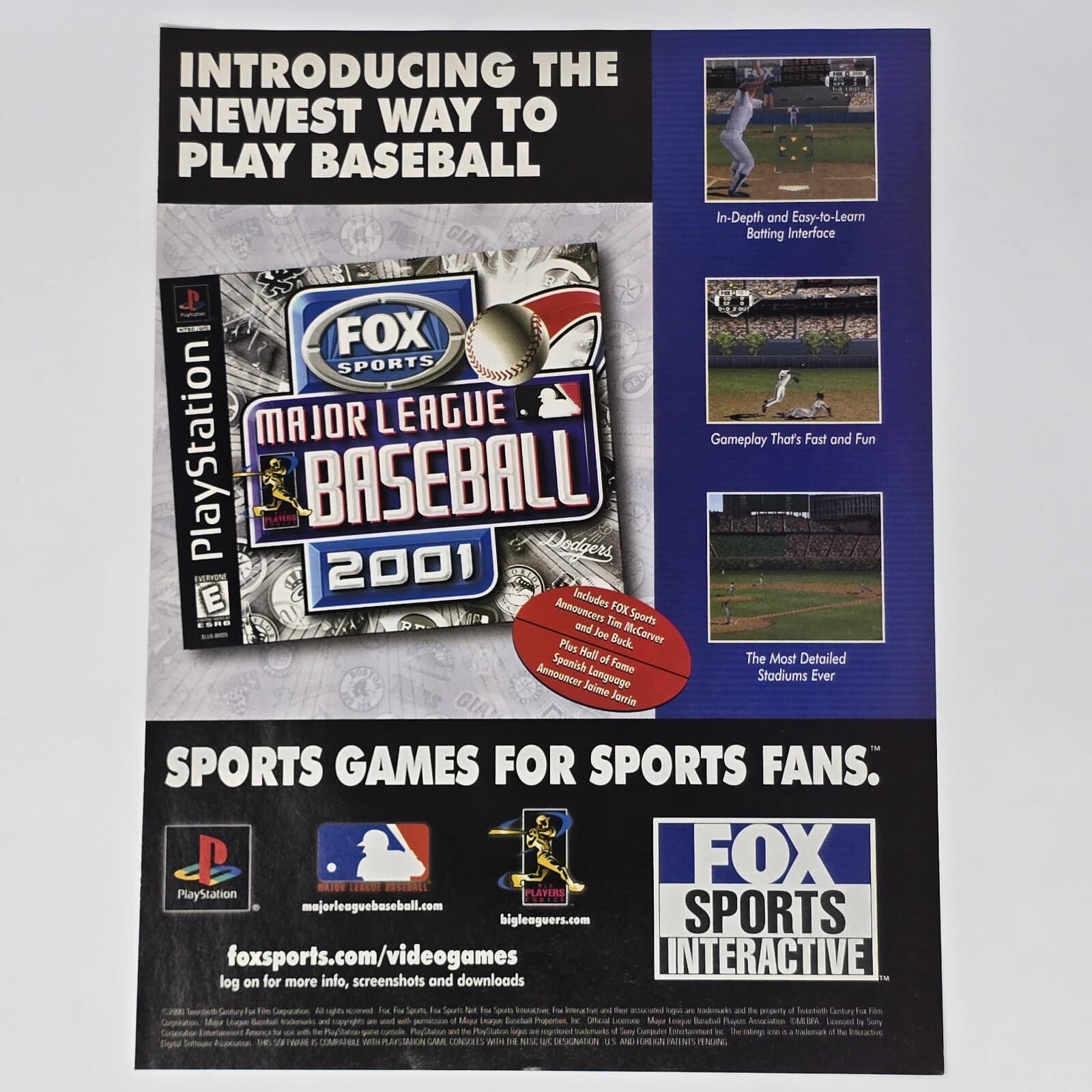 Fox Sports MLB 2001 Sony PS1 Introducing Print Ad/Poster Official Promo Art
