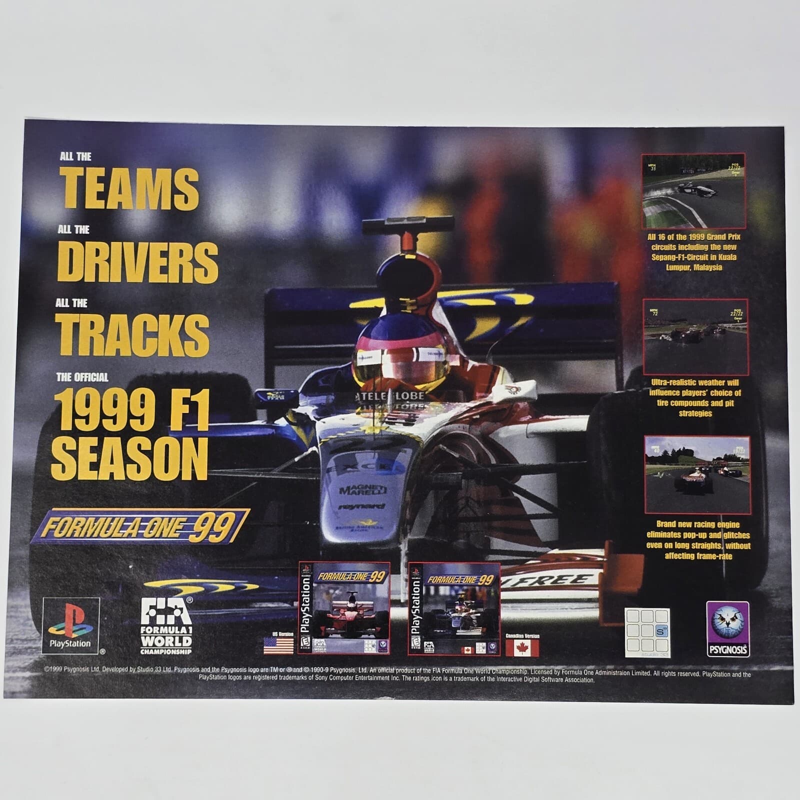 Formula One 99 F1 Sony PS1 All The Teams Print Ad/Poster Official Promo Art