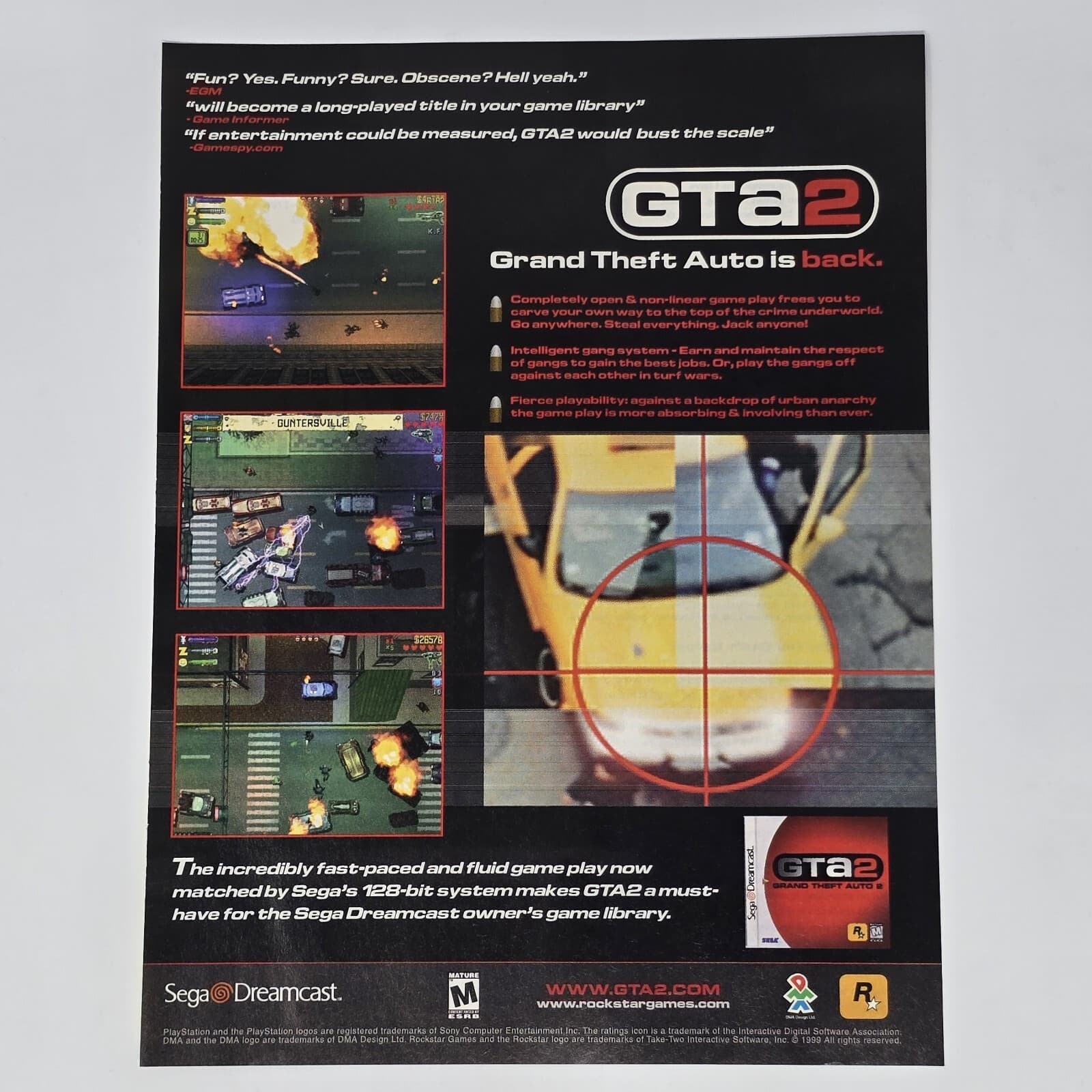 Grand Theft Auto 2 GTA2 Sega Dreamcast Is Back Print Ad/Poster Official Promo