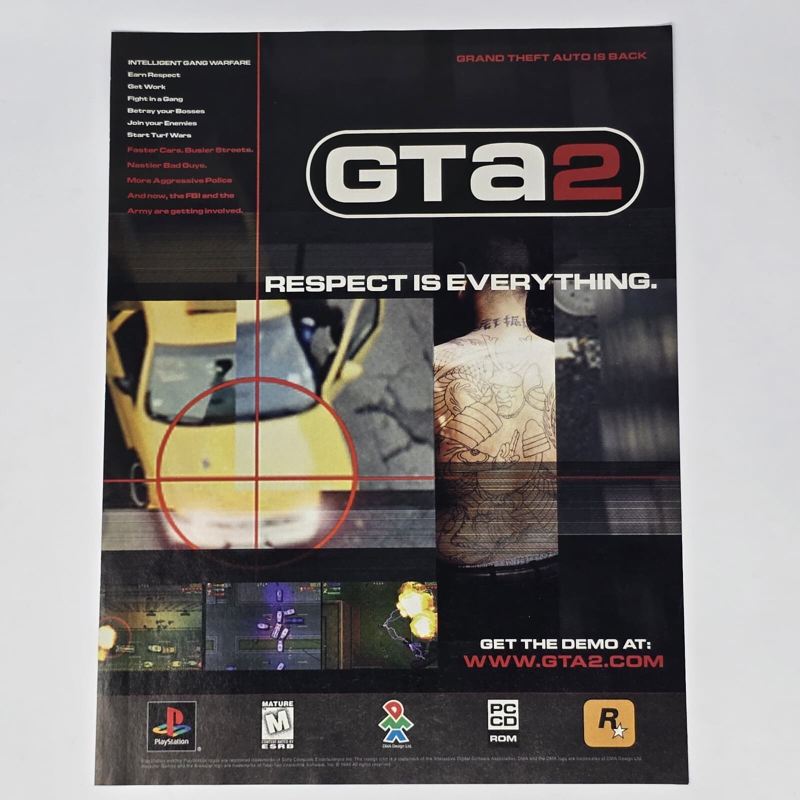 Grand Theft Auto 2 GTA2 PS1 PC Rockstar Respect Print Ad/Poster Official Promo