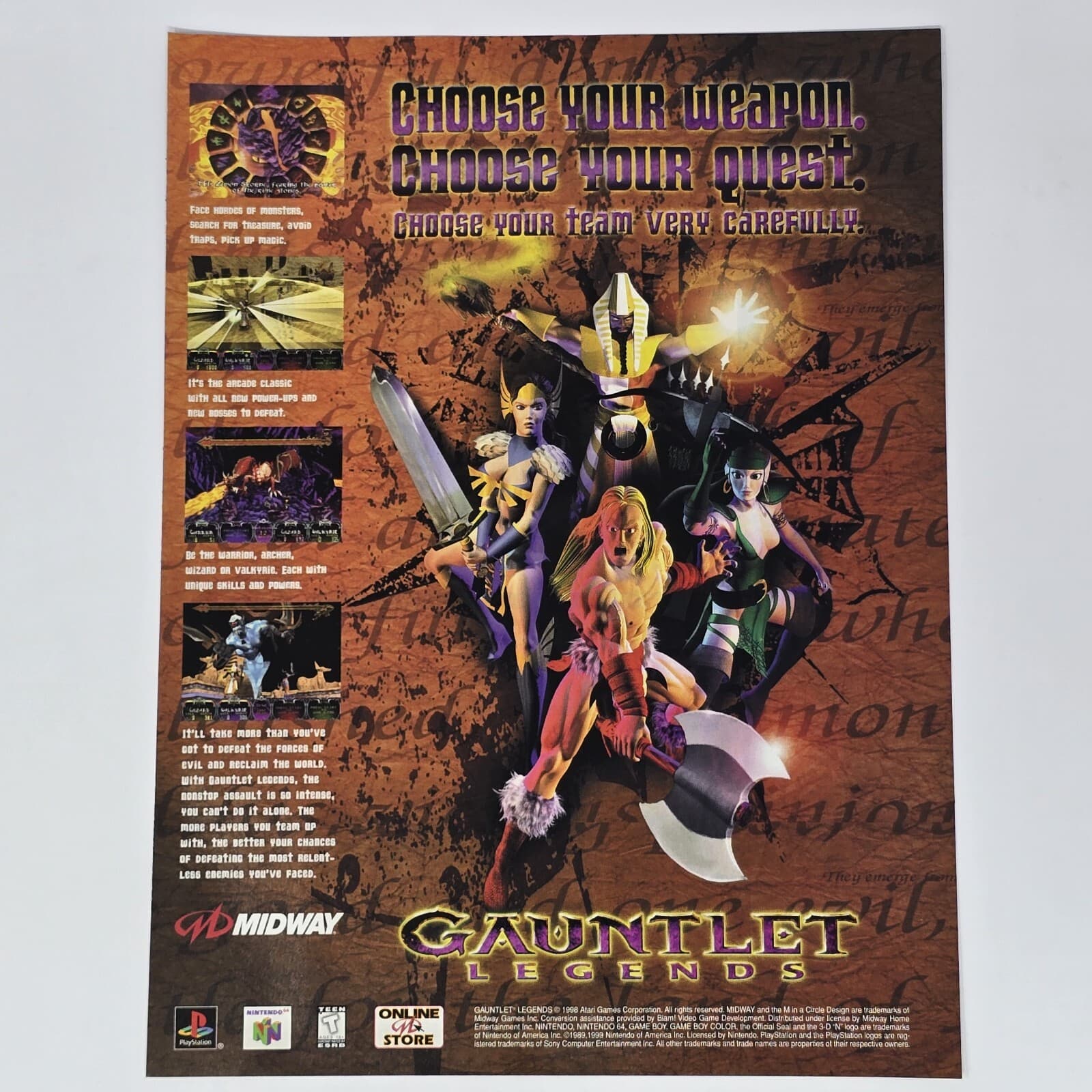 Gauntlet Legends Sony PS1 Nintendo N64 Choose Print Ad/Poster Official Promo Art